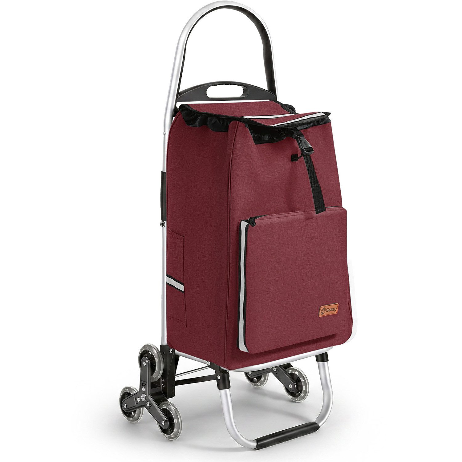 Sekey Einkaufstrolley Aluminium 2-in-1 Faltbar Einkaufstrolley Treppensteiger mit Kühltasche, 50 l zusammenklappbarer Transportwagen Treppensteiger Einkaufswagen