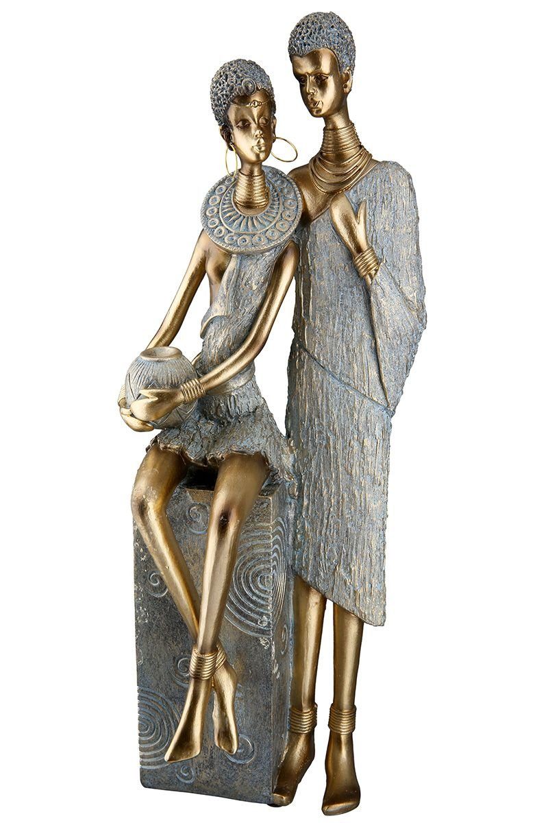 GILDE Dekoobjekt 2tlg Set Figur 'Jamila & Jamal' - Elegantes  Sitzfiguren-Paar in Gold u