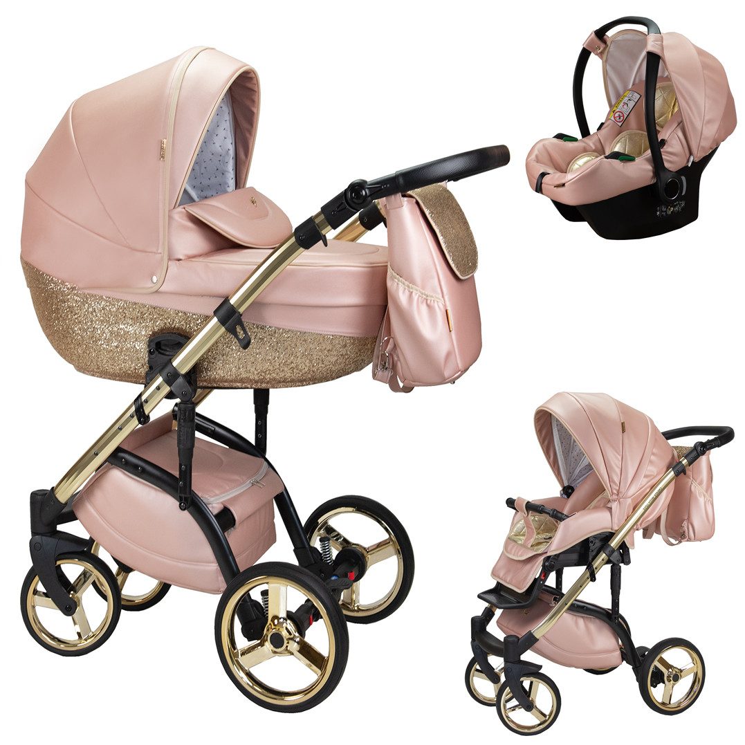 BabyMerc Kombi-Kinderwagen Vip Lux 4 in 1 inkl. Sportsitz, Autositz und Zubehör in 21 Farben