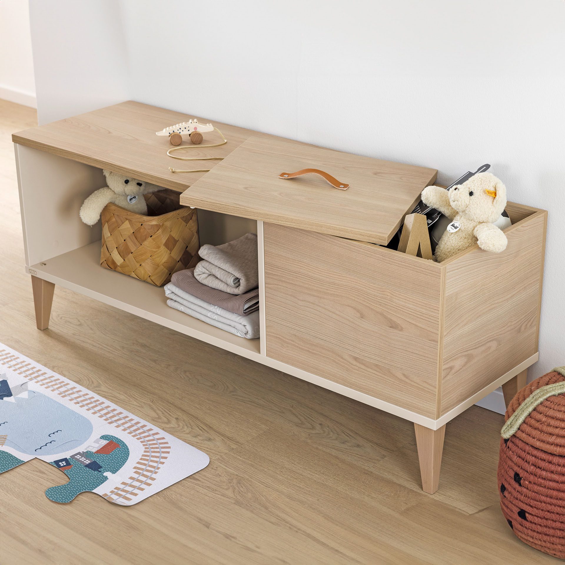 PAIDI Lowboard MILA & BEN Steiff by PAIDI in Beige, 3 Türen mit Push-to-open, stabiles Regal mit Massivholz-Füßen, Standregal, geprüfte Qualität