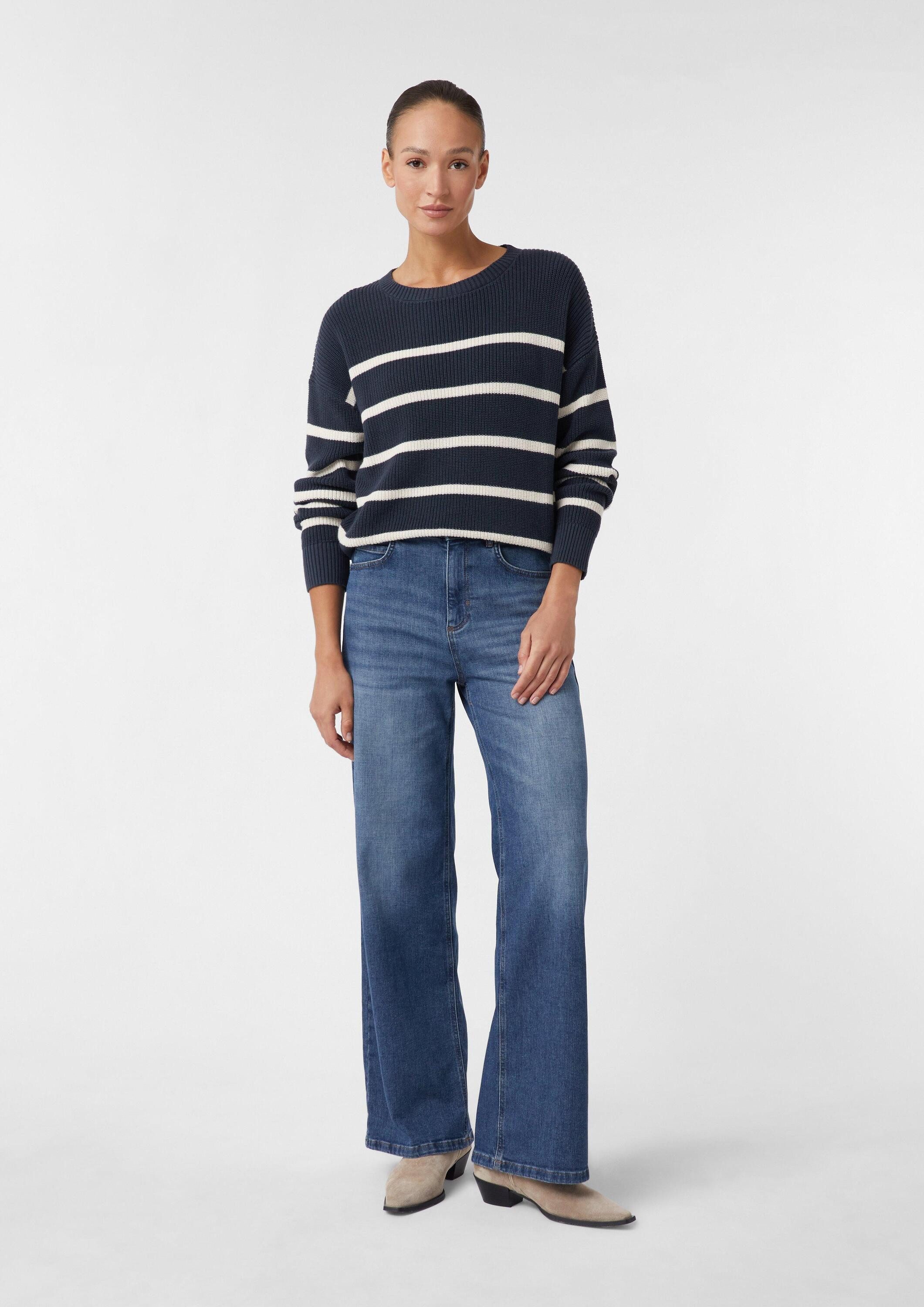 comma Longpullover Strickpullover Gestreifter Strickpullover im Relaxed Fit