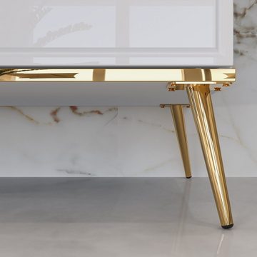 Lomadox Highboard GUBIN-131, weiß Hochglanz, goldfarbene Details, Vitrine mit Glas, 92/152/40 cm