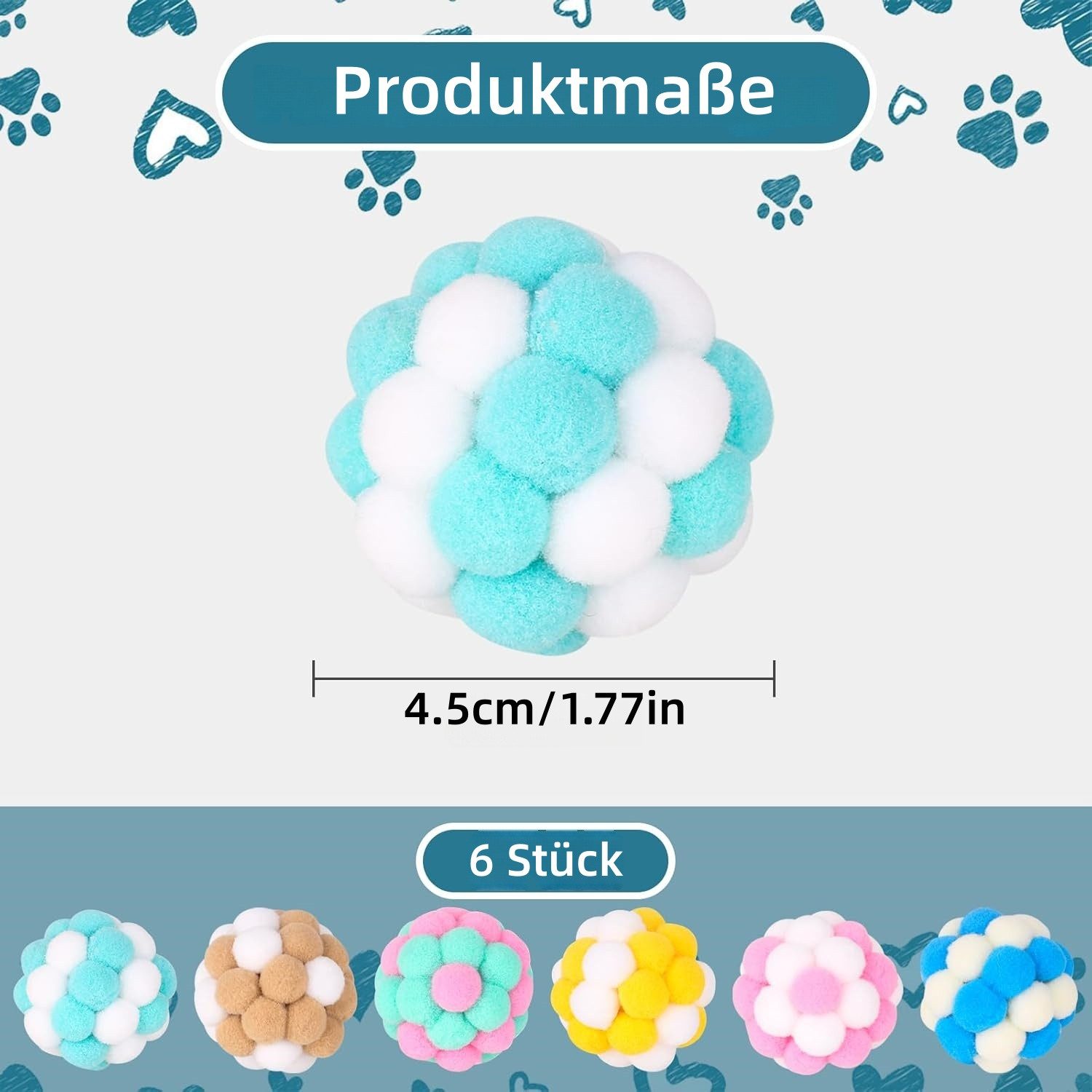 FOUORTUNATE-BEE Tier-Beschäftigungsspielzeug 6 Katzenbälle mit Glöckchen – Interaktives Katzenspielzeug-Set, Bunte Spielbälle mit Glocke für Katzen – 6er Set