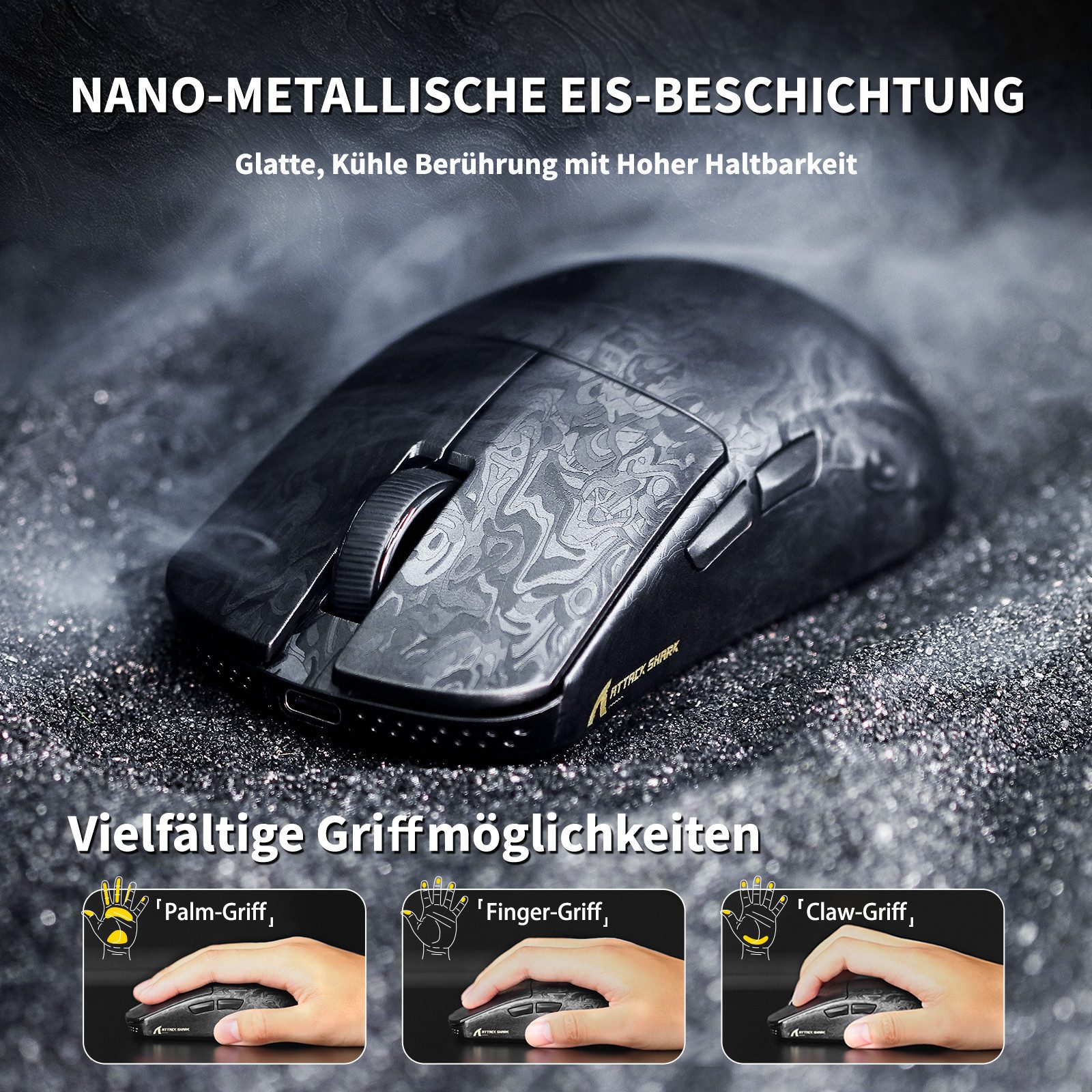 ATTACK SHARK R11Ultra 8K Kohlefaser kabellose Gaming-Maus mit 42000 DPI Gaming-Maus (kabelgebunden, Bluetooth, 2.4G, 8000 dpi, Kohlefaser-Design,kabellose,leicht,8k,2.0000 FPS)