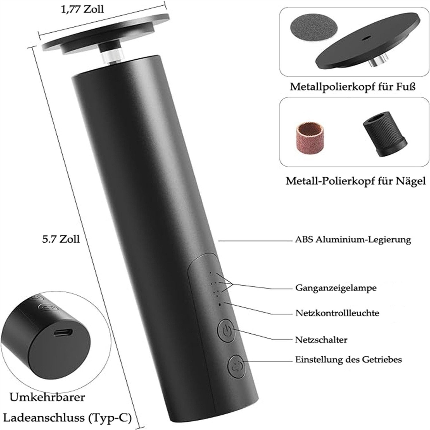 autolock Elektrischer Hornhautentferner Elektrische Fußfeile Nagelschleifer 2 in 1,6 Stufen einstellbar