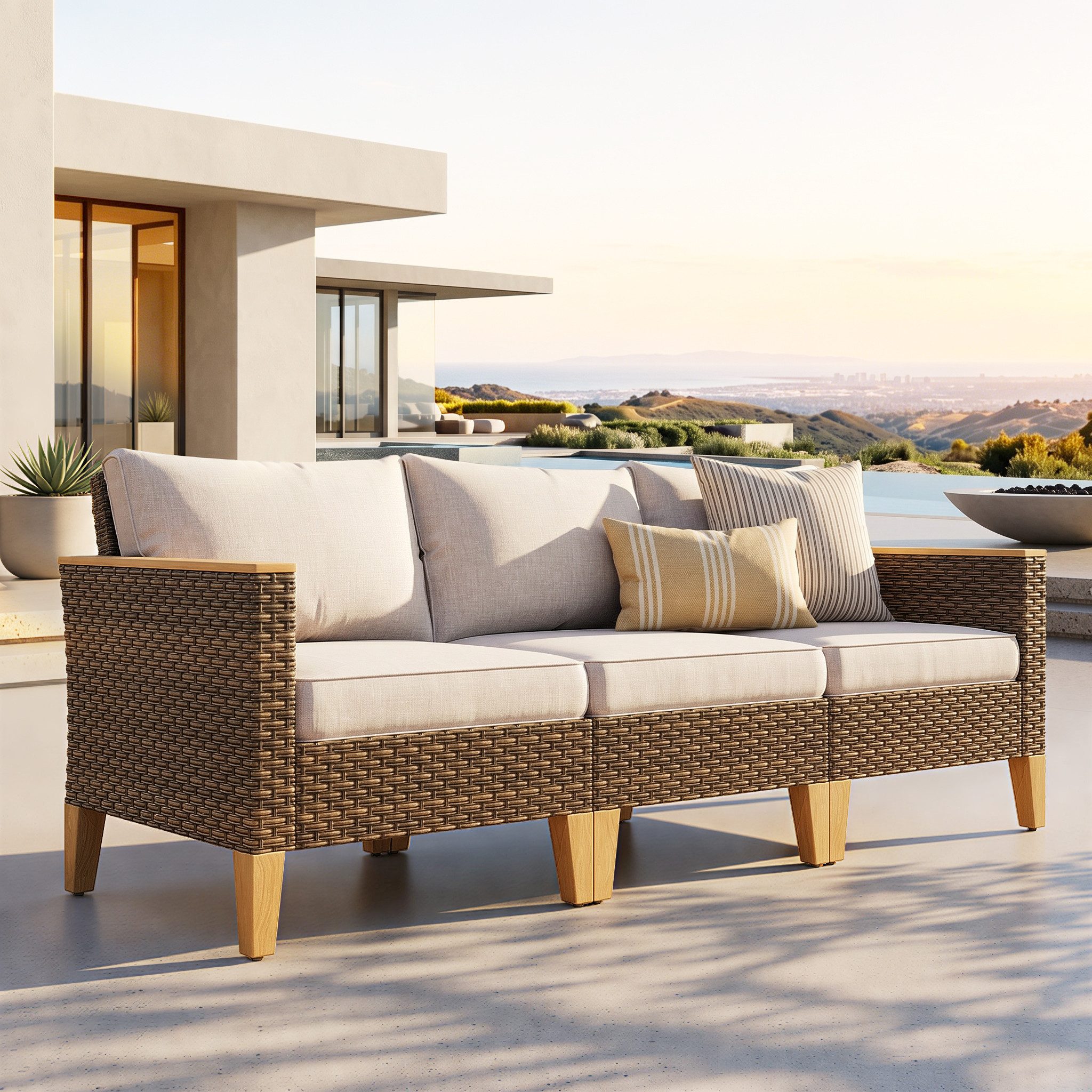 PHI VILLA Gartenlounge-Set, (Rattan Lounge Möbel Outdoor Gartenlounge Set, Gartenmöbel Set Balkonmöbel), für Terrasse Outdoor Balkon Lounge