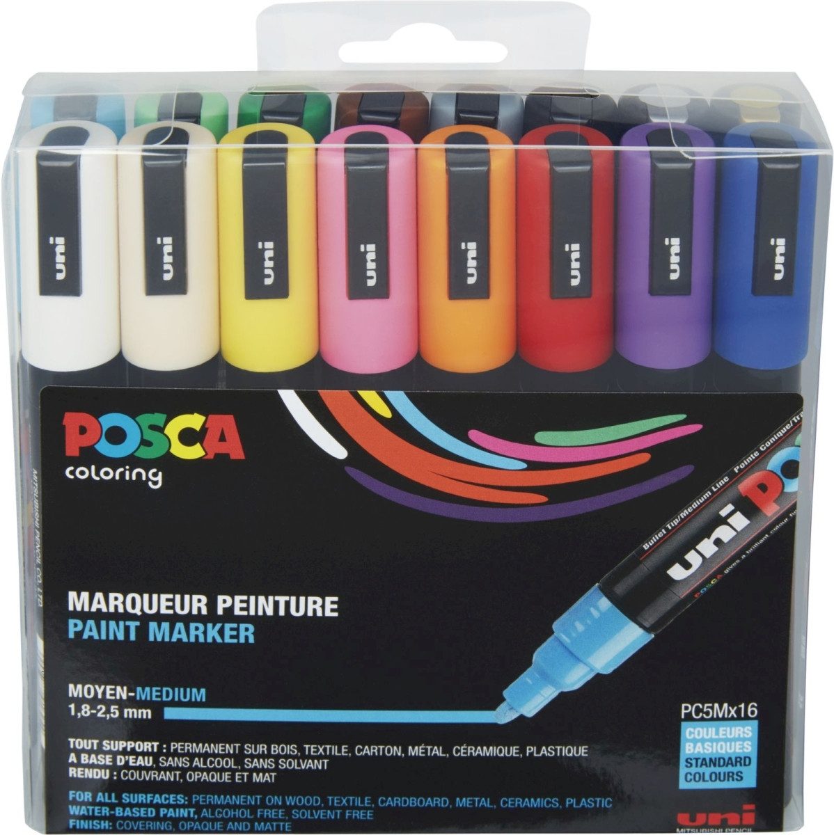 Filzstift Fasermaler Uni Posca PC-5M 1,8-2,5mm sortiert VE=16 Stück