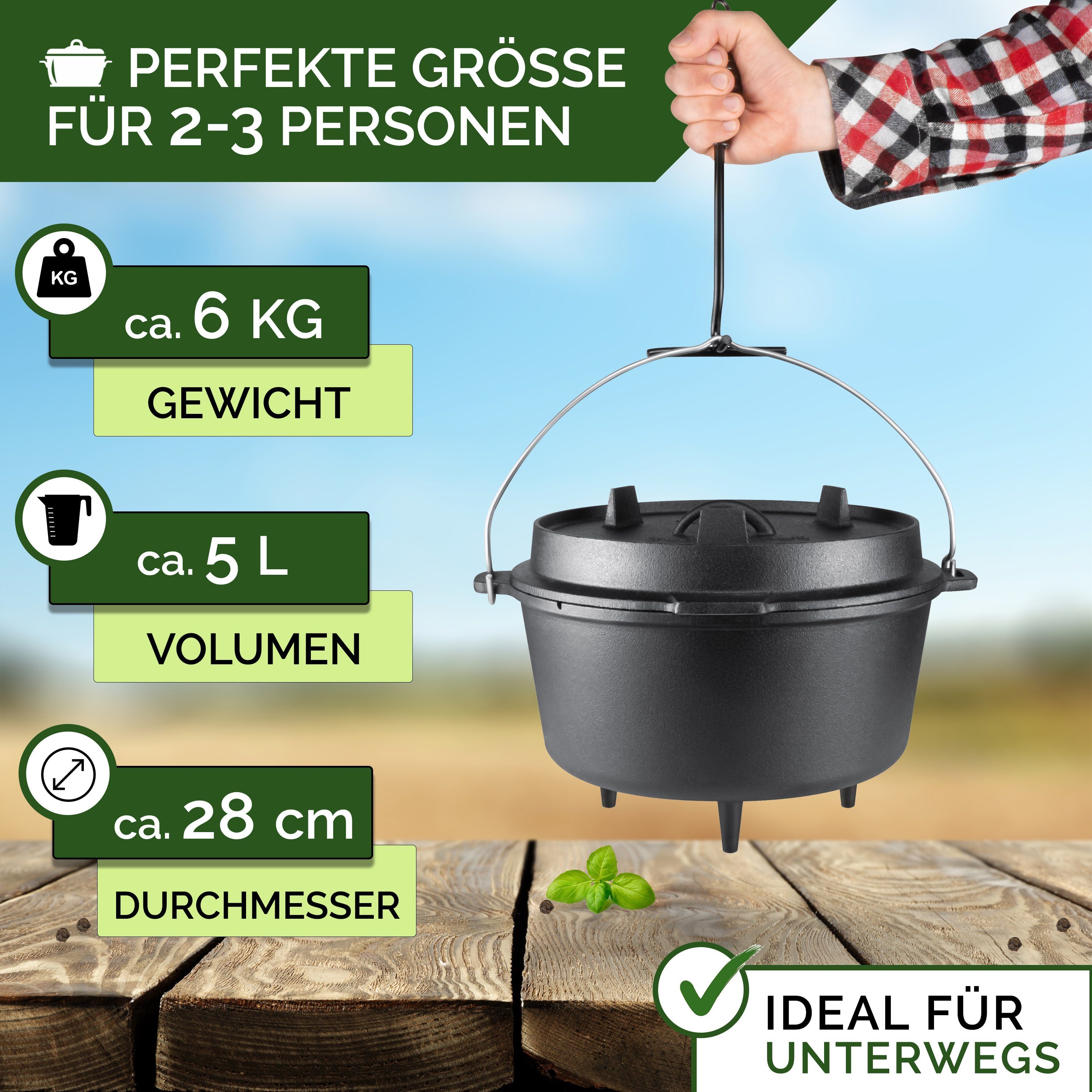 - Größen QT [5 3-tlg., in Dutch-Oven inkl. Oven Deckel Gusseisen, Set gesellige mit Abenteuer Set Zubehör 14 Ringreiniger), Grill Deckelheber - Oven Set, Funkenflug QT], (Funkenflug [Tasche, für Eingebranntes Dutch 2 Braeter Feuertopf Dutch + QT - + & beliebten 9