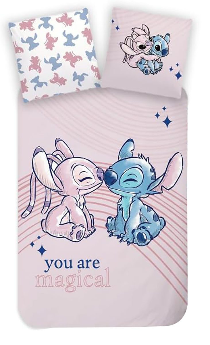Disney Kinderbettwäsche Disney Lilo und Stitch Kinderbettwäsche Kuss Angel Love 100 x 135 cm, Renforcé, 2 teilig