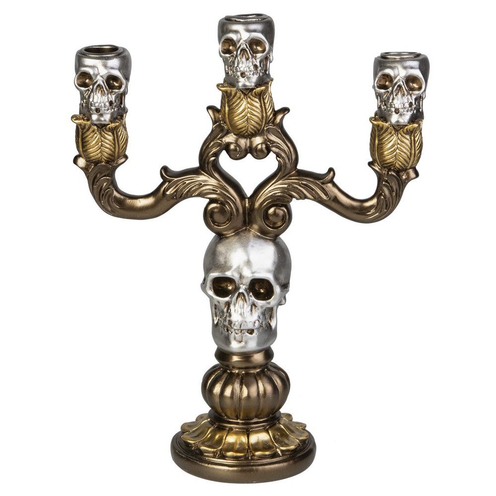 MICA Dekofigur Kerzenhalter Totenkopf 3-armig - ca. 24 x 10,3 x 30,7 cm