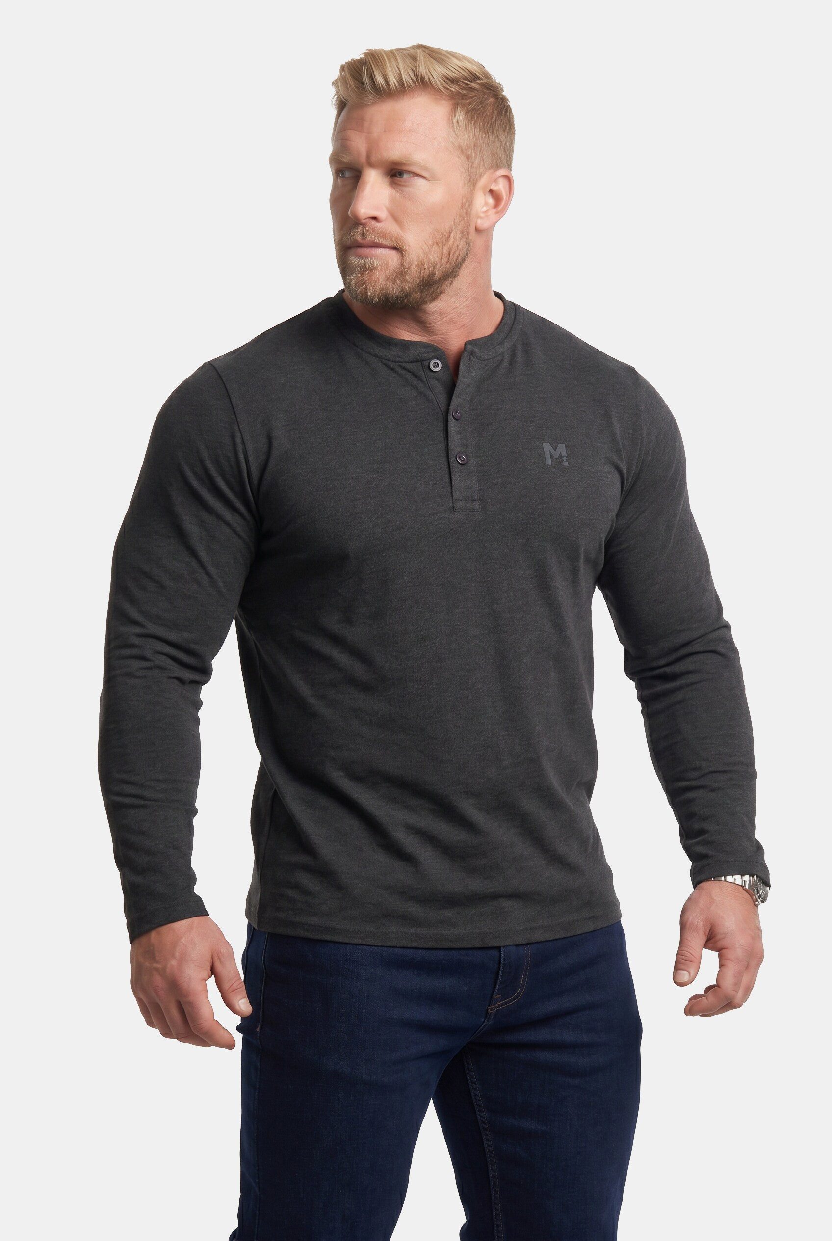 T-Shirt Henley Basic Langarm Rundhals