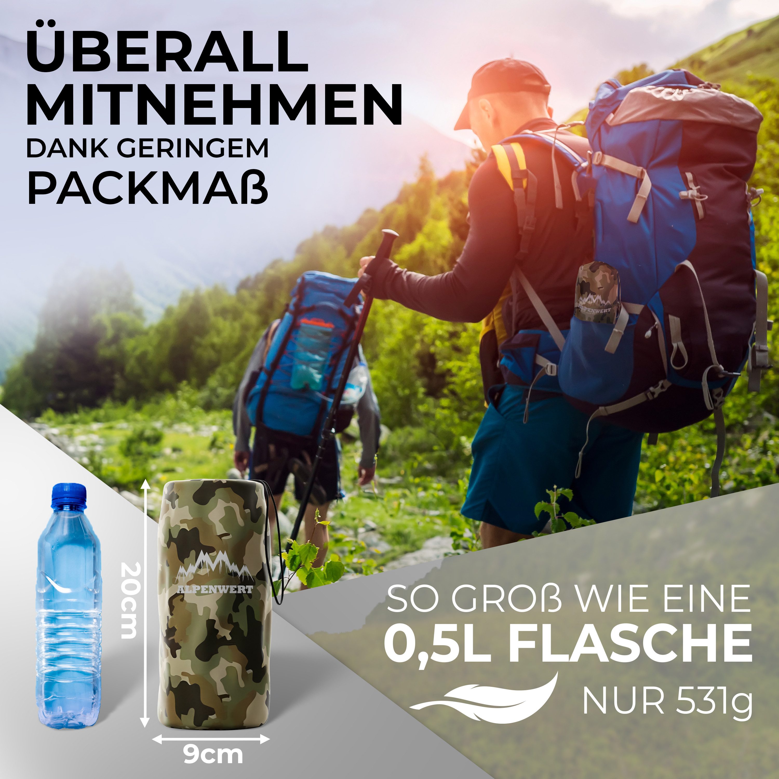 Alpenwert Isomatte Outdoor Camping Schlafmatte Aufblasbar Sleeping Pad, (Set), Kleines Packmaß, Ultra Leicht, GRATIS Reparatur Kit