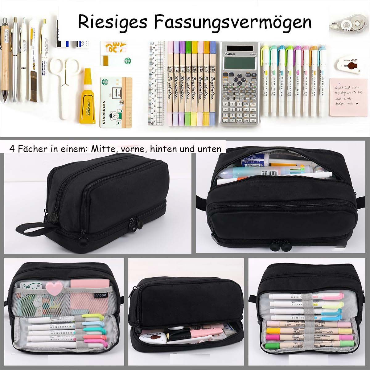 Agger Federmäppchen Große Kapazität, Mäppchen Federtaschen Etui Stifte 4 Fächer – Bild 2 von 4