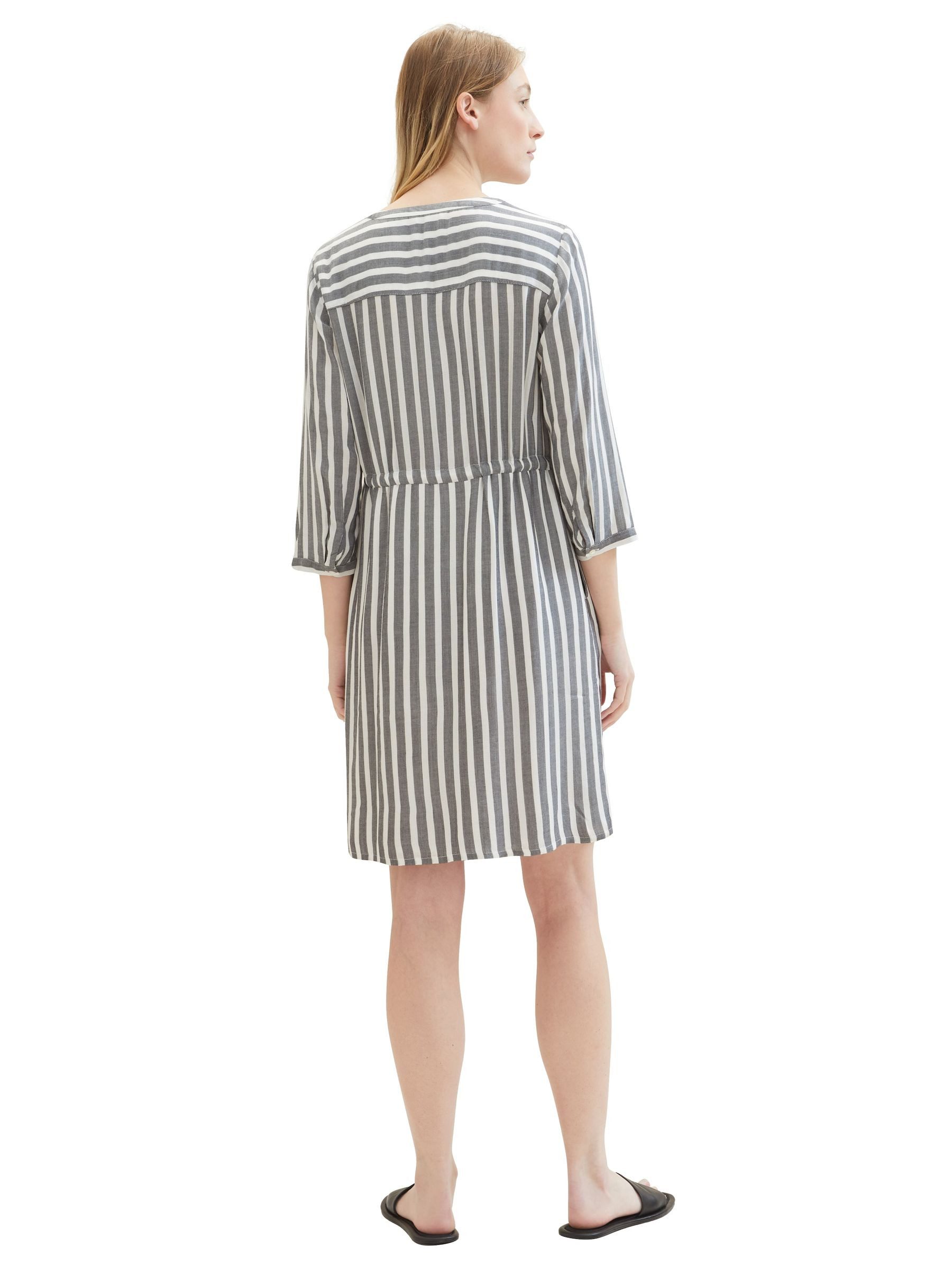 TOM TAILOR Shirtkleid Elegantes mit Gürtel Kurzes Gestreiftes Dress für (knielang) Regulär geschnitten Fit V-Ausschnitt gestreift atmungsaktiv