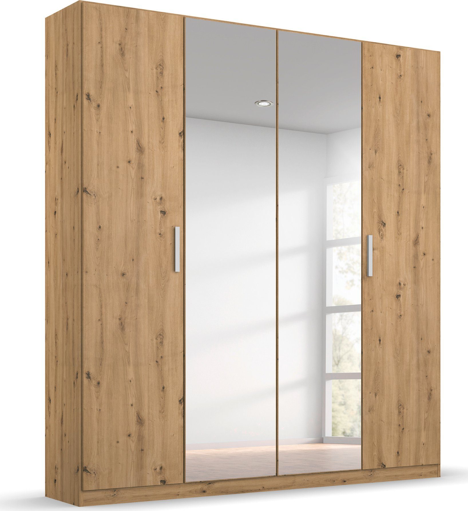 rauch Drehtürenschrank Kleiderschrank Schrank Garderobe Ankleide KOLUNA mit Dekor-Front (Breiten 181/226/271/315 cm Höhen 210/229 cm) mit Spiegel, inkl. 2 Innenschubladen sowie extra Böden MADE IN GERMANY