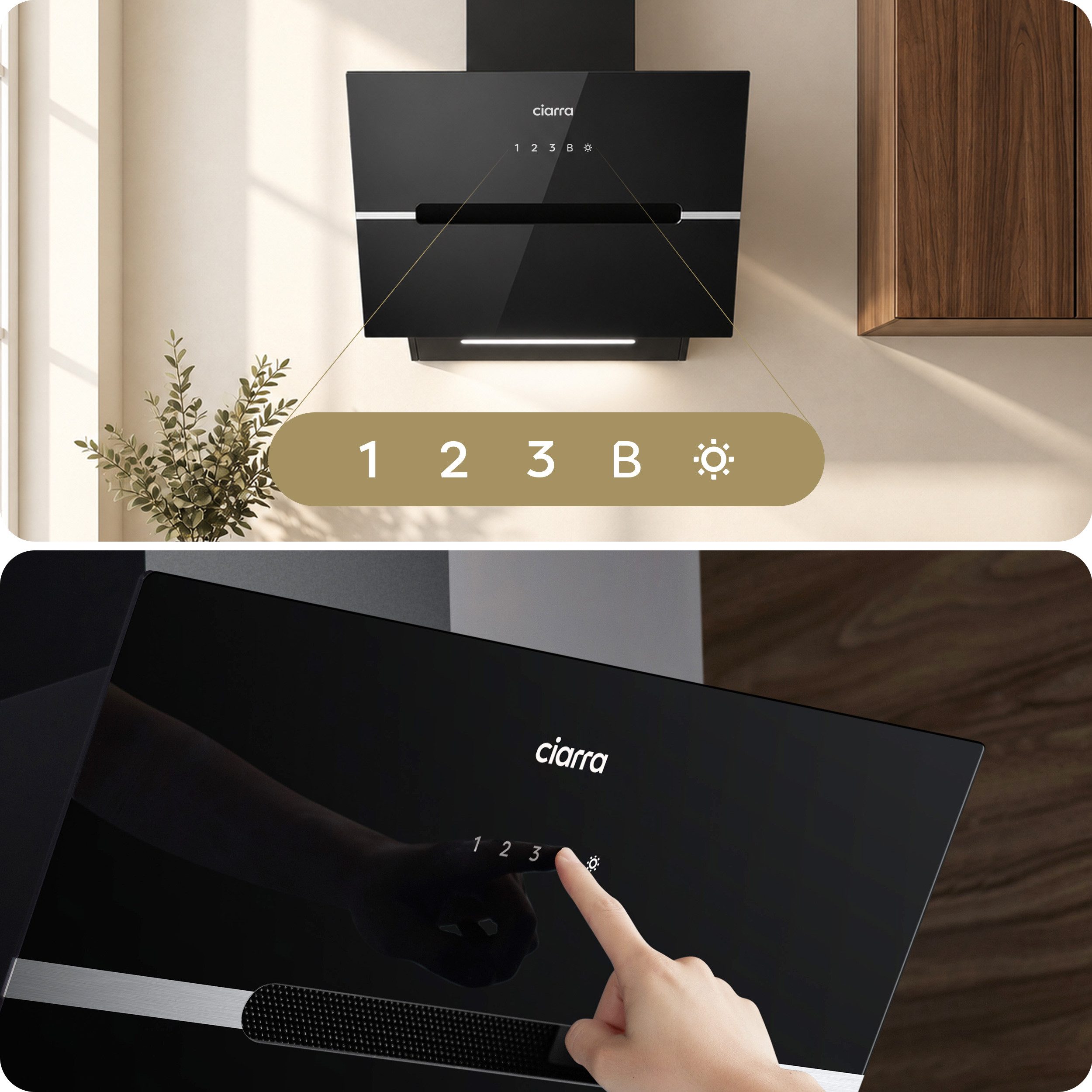 CIARRA Kopffreihaube 60 cm Dunstabzugshaube A+++ 688 m³/h Umluft & Abluft VM6736FB Serie 4 Stufen Inkl. BOOST Leise Schräghaube WIFI-APP Touch Control Umluft &  – Bild 5 von 5