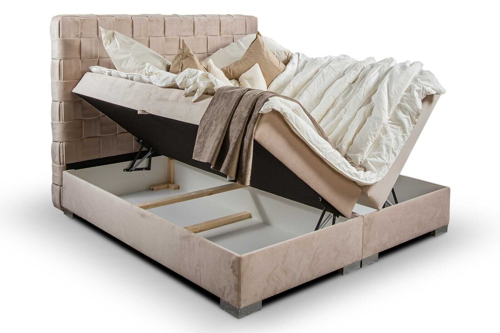JVmoebel Bett 180x200 Polsterbett 1x Bett), (1-tlg., Luxus Made Europa Design Betten in Designer Beige Polster