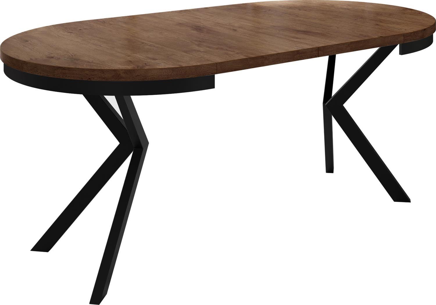 WFL GROUP Esstisch Ross ausziehbar rund industrial mit schwarzen Metallbeinen (MADE IN EU, erhältlich in 3 Größen – 90/100/120 cm ausziehbar auf 170/180/200 cm) – Bild 4 von 5
