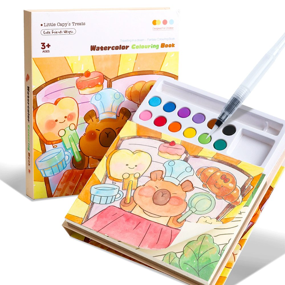 Flintry Malvorlage Wasserfarben Malset Kinder mit Wasserstift, kreatives Malbuch ab 3, Malbuch Kinder mit Wasserstift und Wasserfarben, kreatives Bastelset