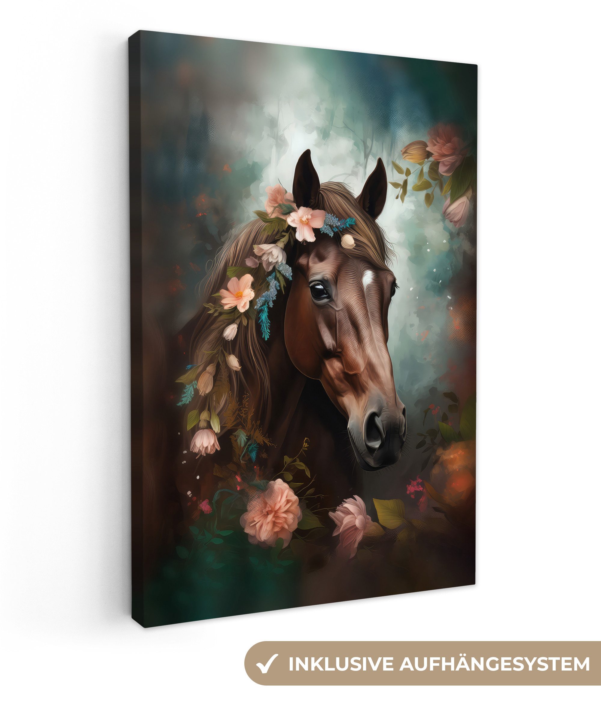 OneMillionCanvasses® Leinwandbild Pferd - Natur - Blumen - Tiere - Wald, Fo günstig online kaufen