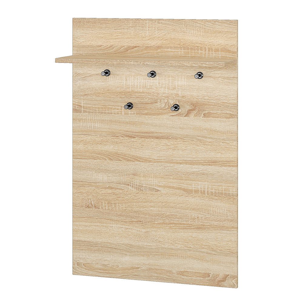 Lomadox Garderobenpaneel CHEB-131, Wandgarderobe Eiche hell Hutablage Kleiderhaken 68x103x24,3 cm