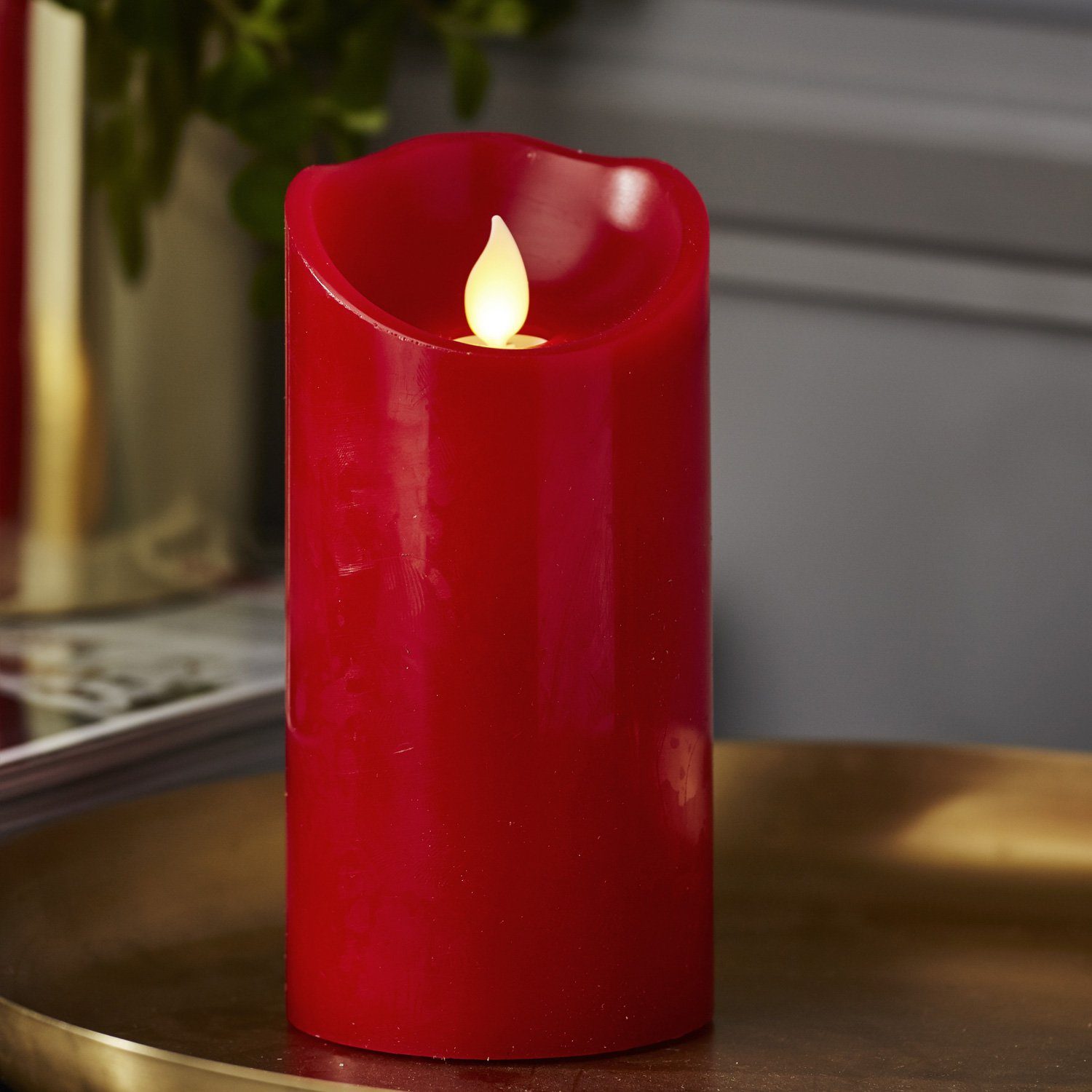 STAR TRADING LED-Kerze Stumpenkerze Echtwachs mechanisch bewegte Flamme Timer H: 15cm rot, LED Classic, warmweiß (2100K bis 3000K)