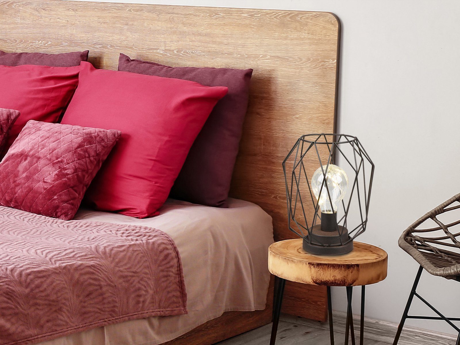 meineWunschleuchte LED Tischleuchte, LED fest integriert, warmweiß, kleine kabellos-e Industrial Draht-lampe Batteriebetrieb-en Höhe 21cm