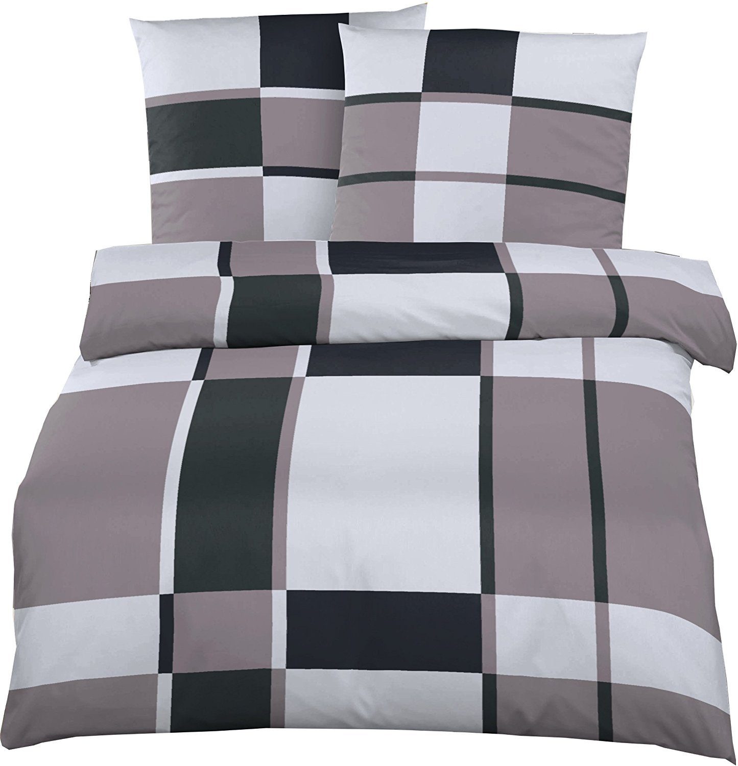 Produktbild von 3-teilige Bettwäsche Aus Microfaser – 220x240 Cm + 2x 63x63 Cm, Sterndesign, Grau-anthrazit