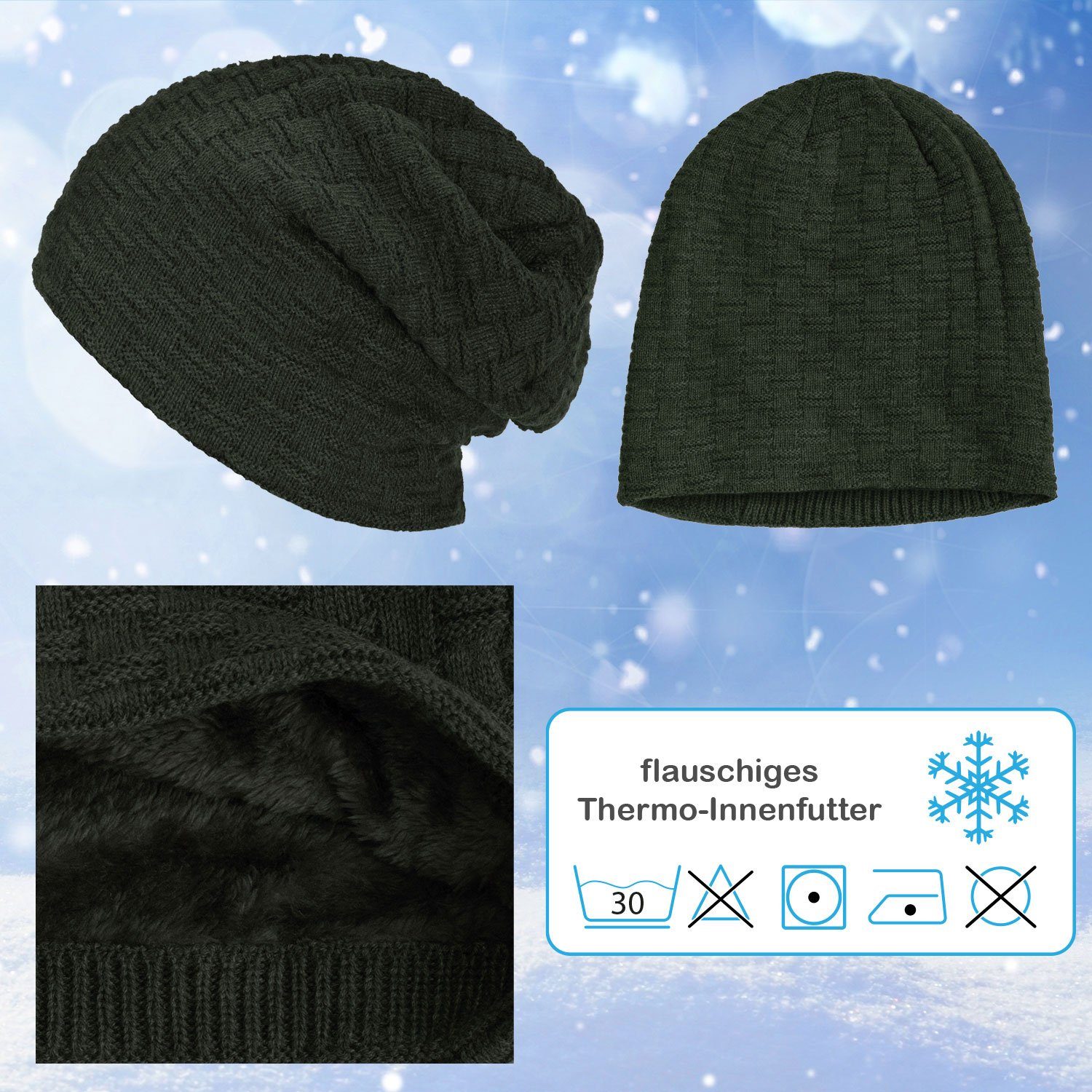 compagno Strickmütze (1-St) Warm gefütterte Wintermütze Strickmütze Beanie Damen und Herren