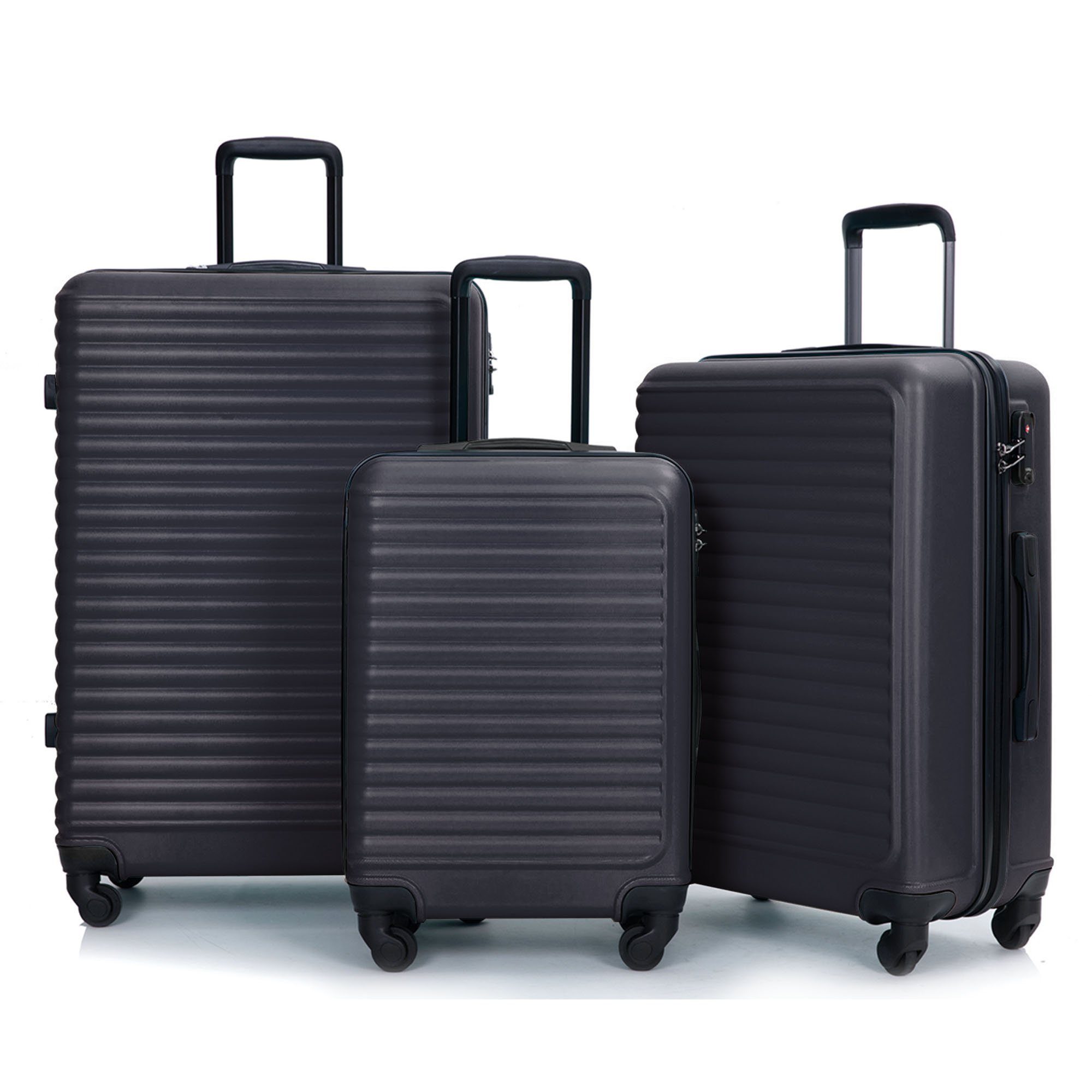 OKWISH Trolleyset TSA tlg., Rollen, 4 4 Schwarz (3 Rollen, ABS-Material, 4 Zollschloss, Handgepäck Rollen)