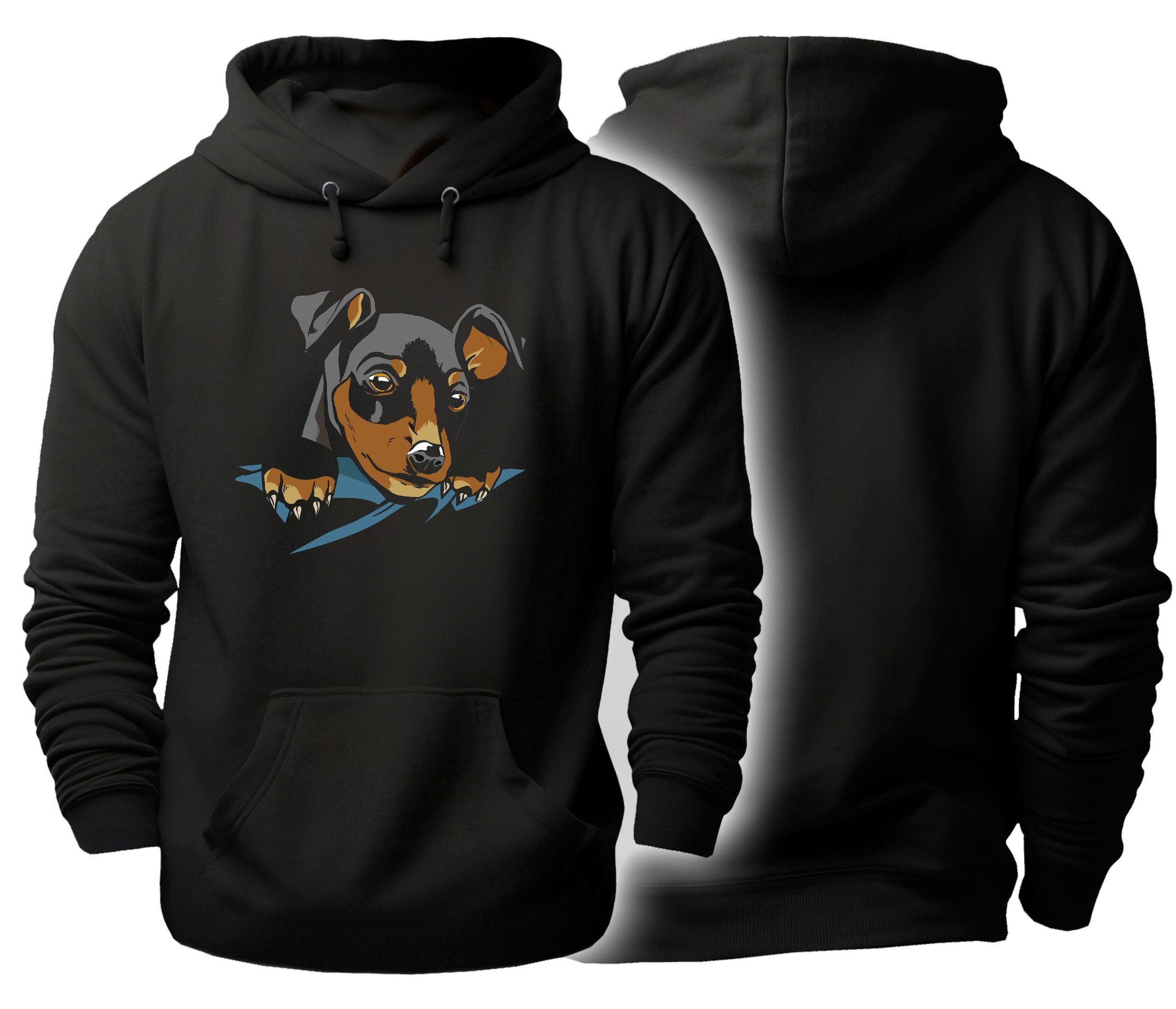MyDesign24 Hoodie Kapuzen Pullover mit Hunde Motiv Schwarzer Herren und Damen Hoodie Gr.M i227