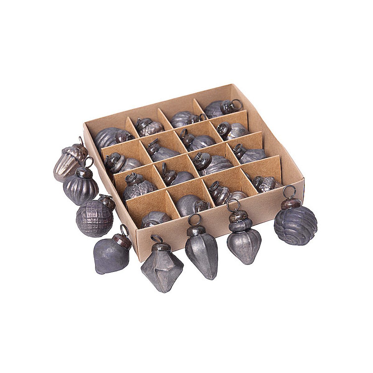 Macosa Home Christbaumschmuck 16er Set Новогодние шары 3,5 cm Antikgold Antikgrün od. Antiksilber, Vintage Deko Glas & Metall Mini Christbaumkugeln in Box