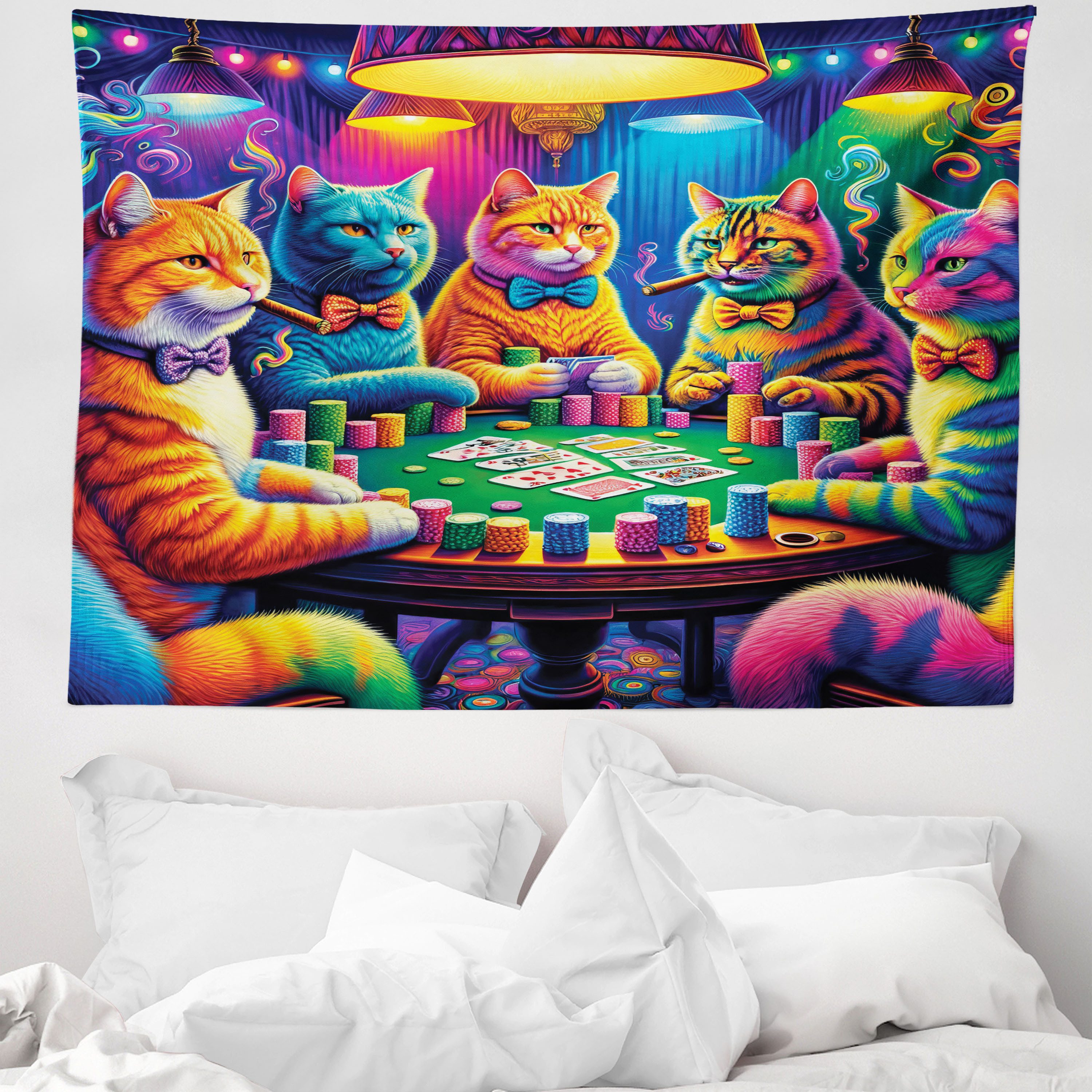 Wandteppich aus Weiches Mikrofaser Stoff Für das Wohn und Schlafzimmer, Abakuhaus, rechteckig, Katze Farbenfrohes Kätzchen in psychedelischer Szene