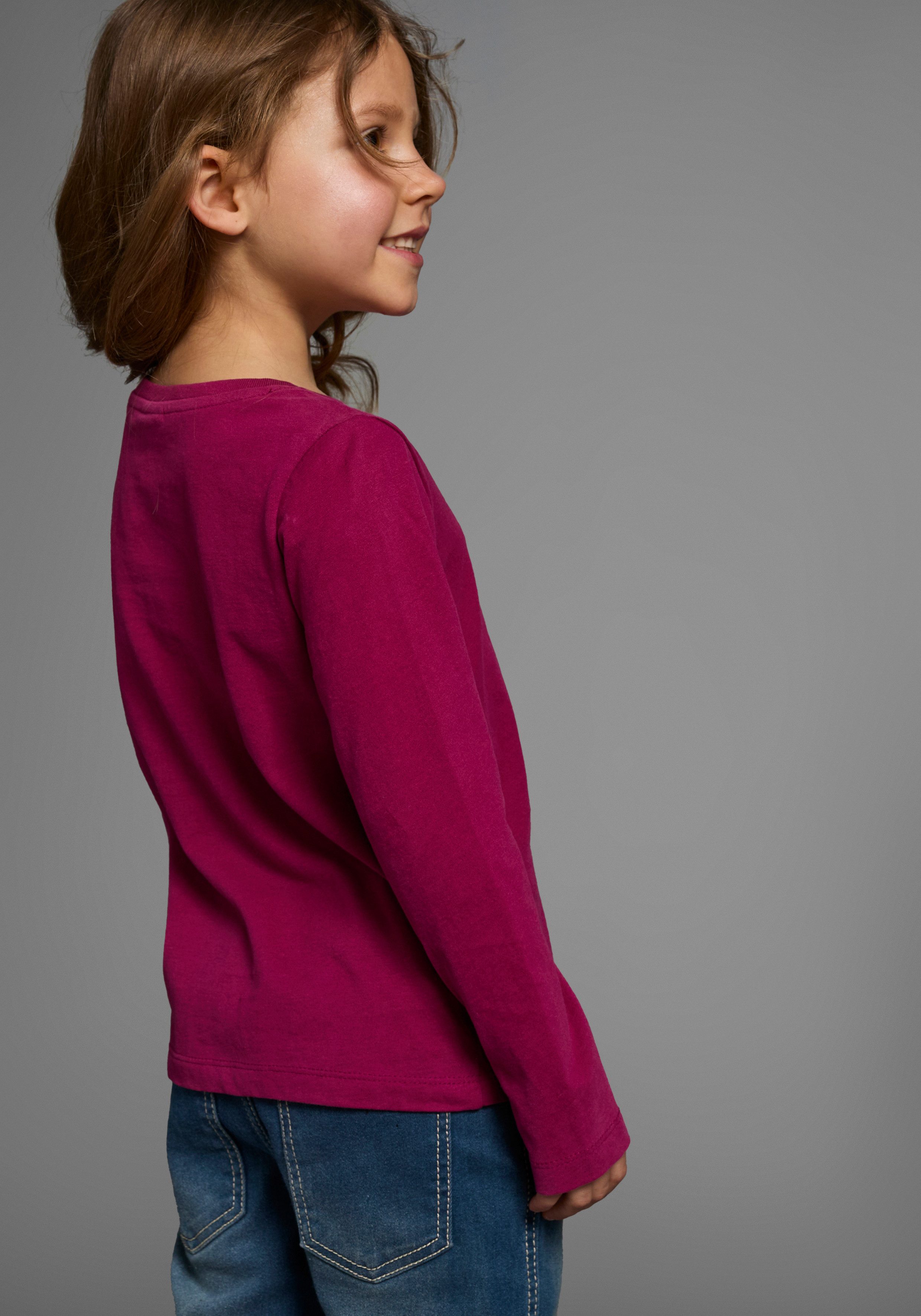 KIDSWORLD Langarmshirt Mit Spruch: Happy Glitzer Tag Langarm, hüftlange Passform, Rundhalsausschnitt