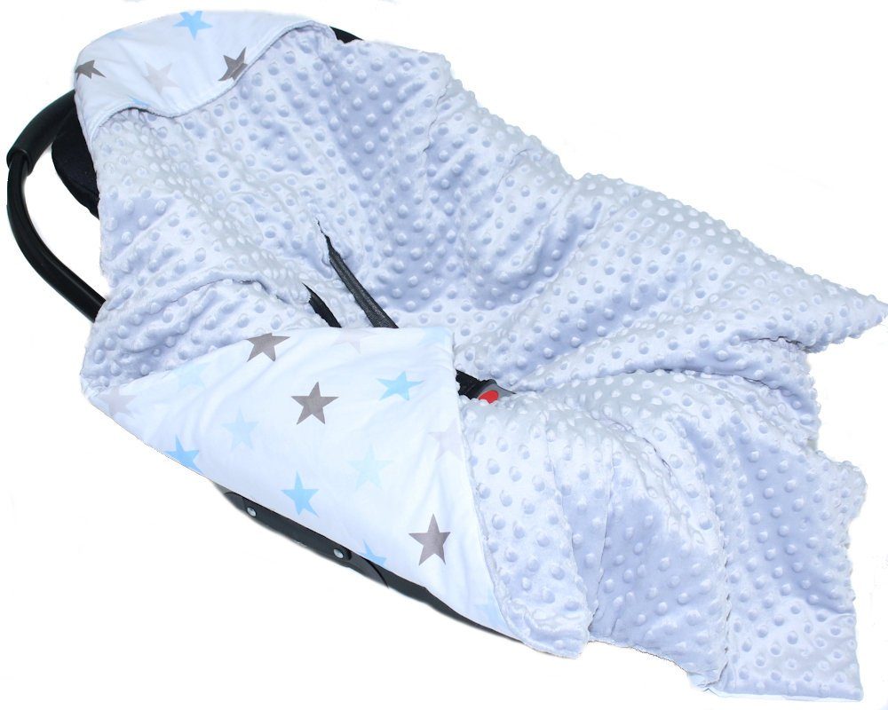 Babydecke Baby Wende Einschlagdecke MINKY mit Kapuze Babyschale Zweiseitig
