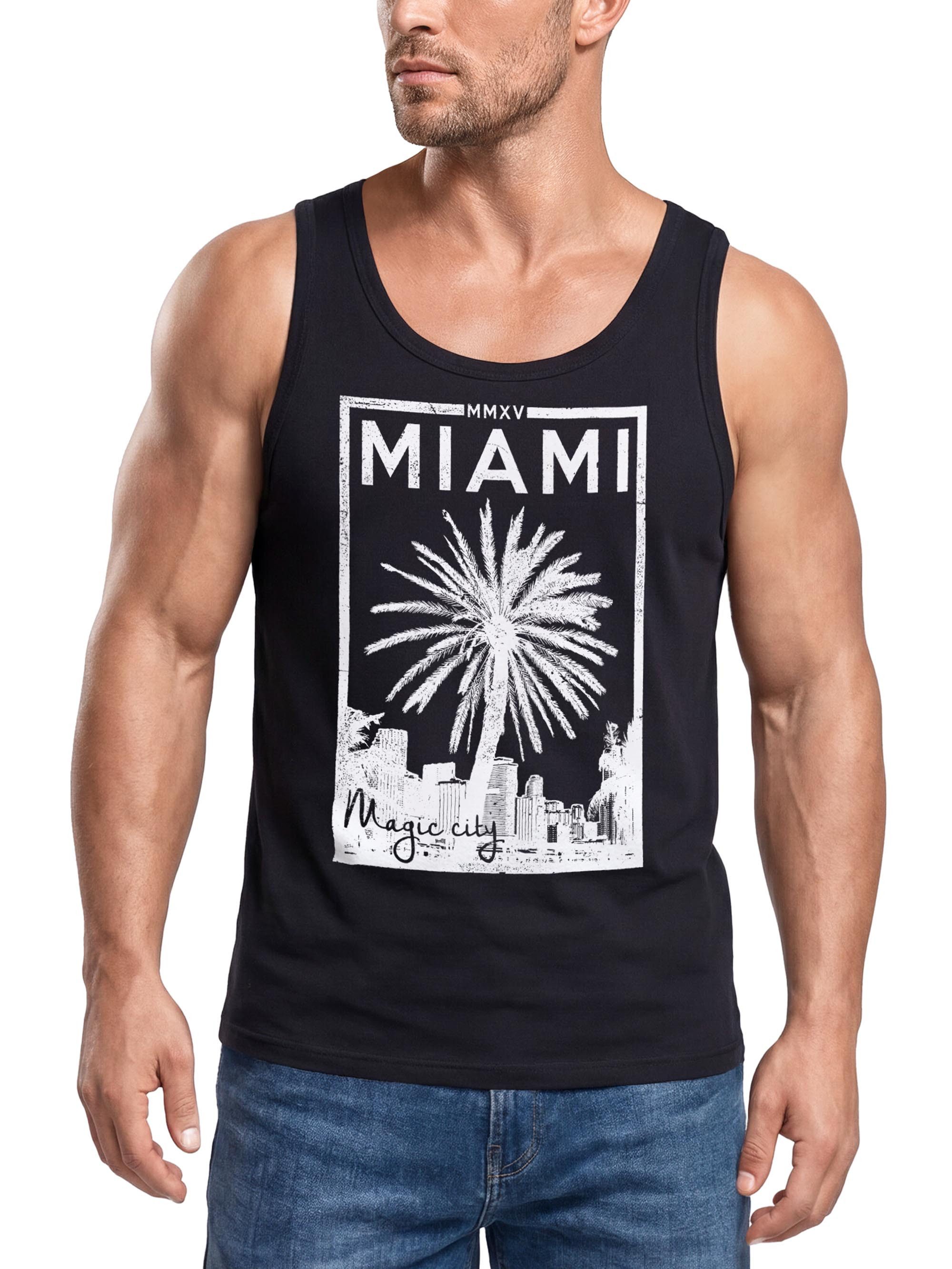 Neverless Tanktop Herren Tank Top Miami Beach Palmen Skyline Neverless® mit Print