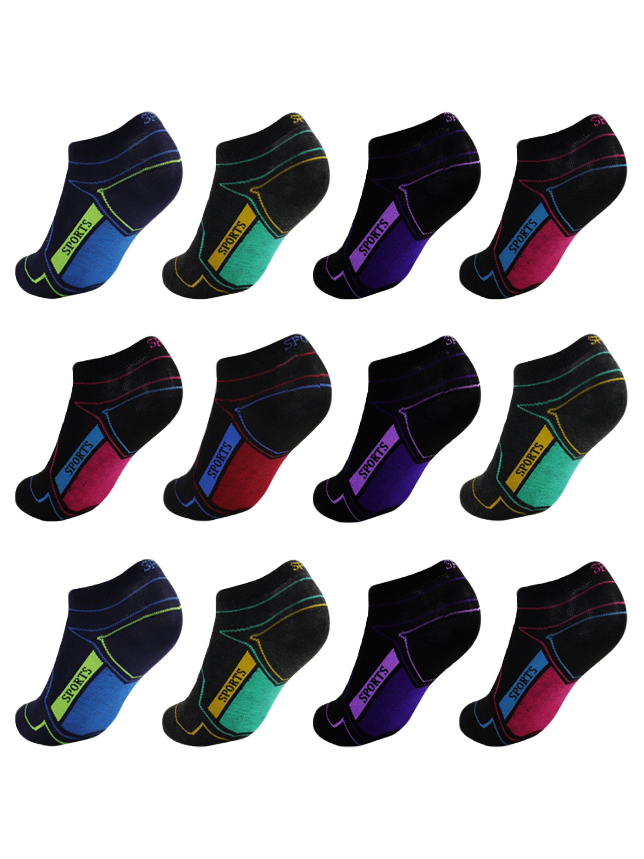 TEXEMP Sneakersocken 6 - 24 Paar Sneaker Socken Damen Baumwolle Freizeit Sport Füßlinge (Packung, 12-Paar) Atmungsaktiv & Hautfreundlich