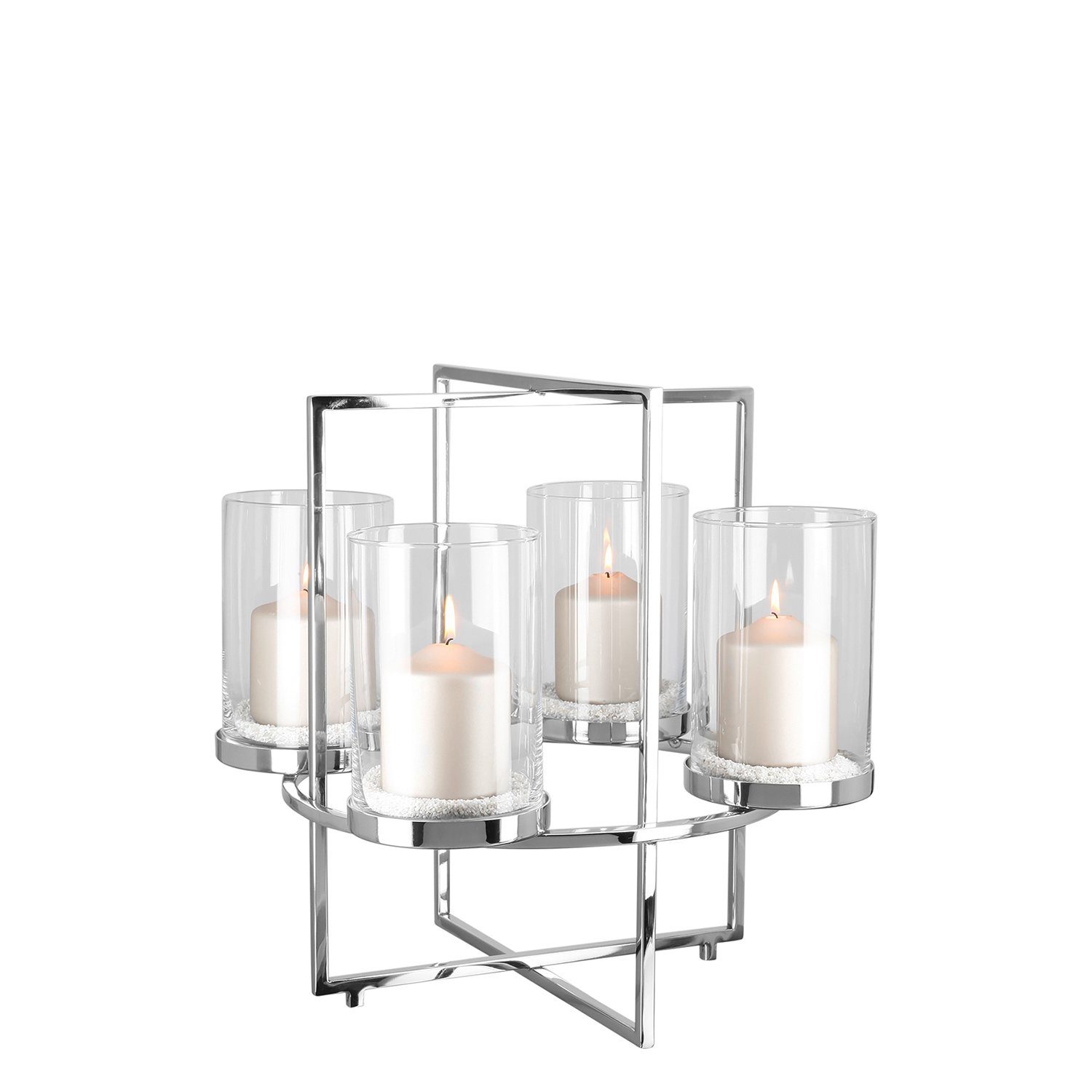 Fink Adventskranz NORMAN Leuchter - H. 43cm x D. 46cm - silber - Edelstahl/Glas, Türkranz Tannenkranz Blumenkranz Leuchter - Nur für Innenräume