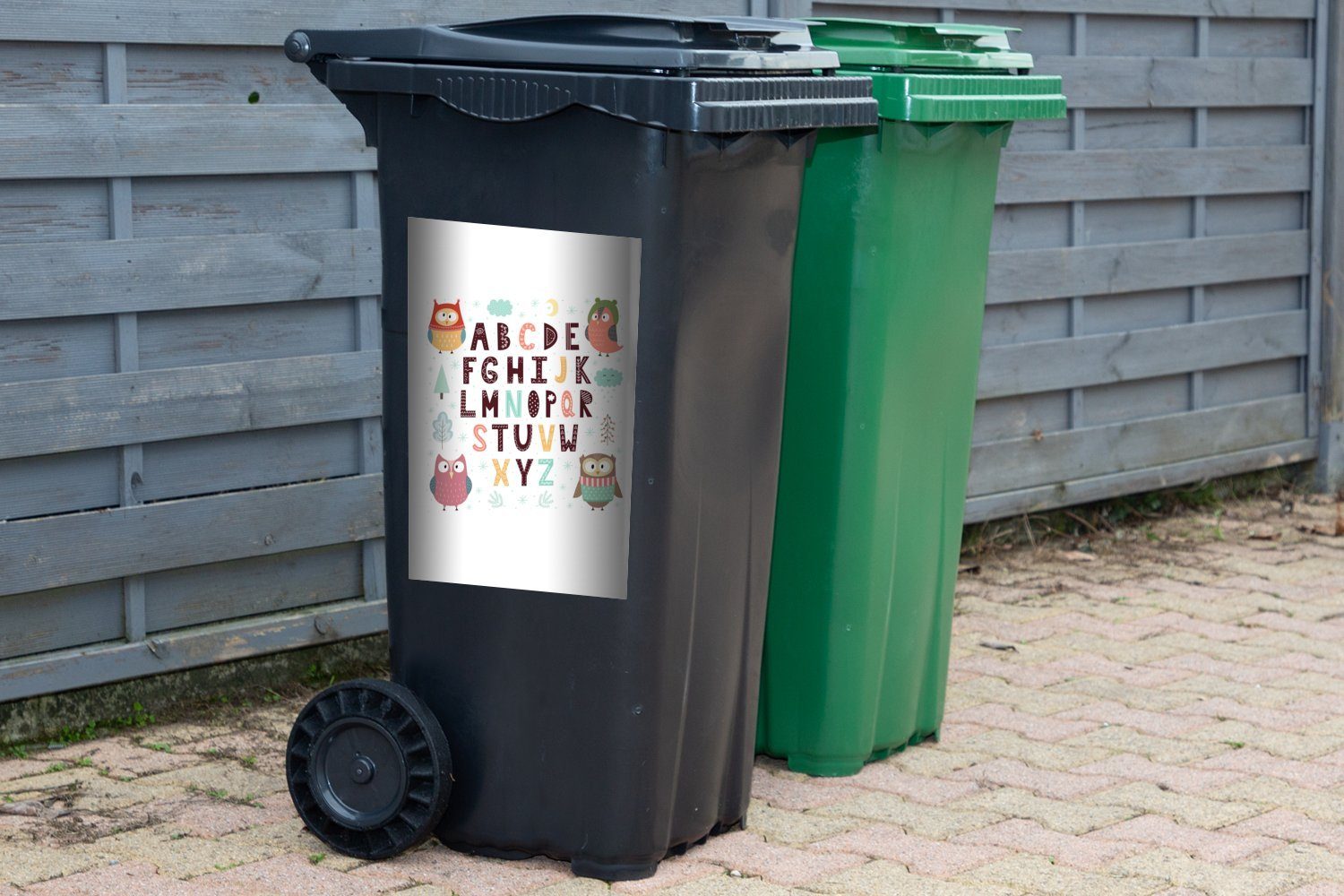 Eulen Mülleimer-aufkleber, Abfalbehälter und St), Wandsticker Alphabet Sticker, Illustration von Mülltonne, (1 Container, MuchoWow