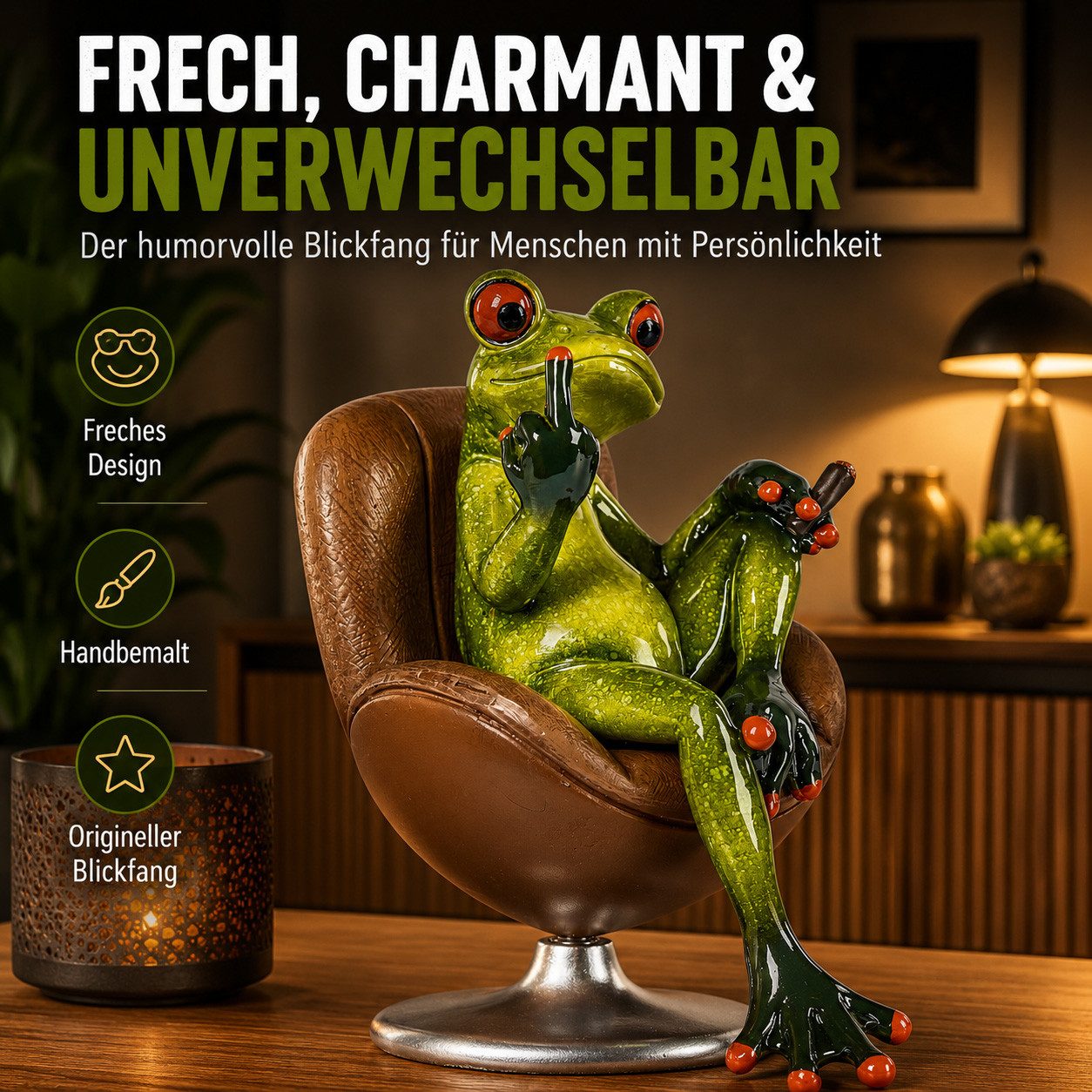 formano Sammelfigur Frosch Dekofigur Drehsessel mit Zigarre 14 cm handbemalt Froschhausen