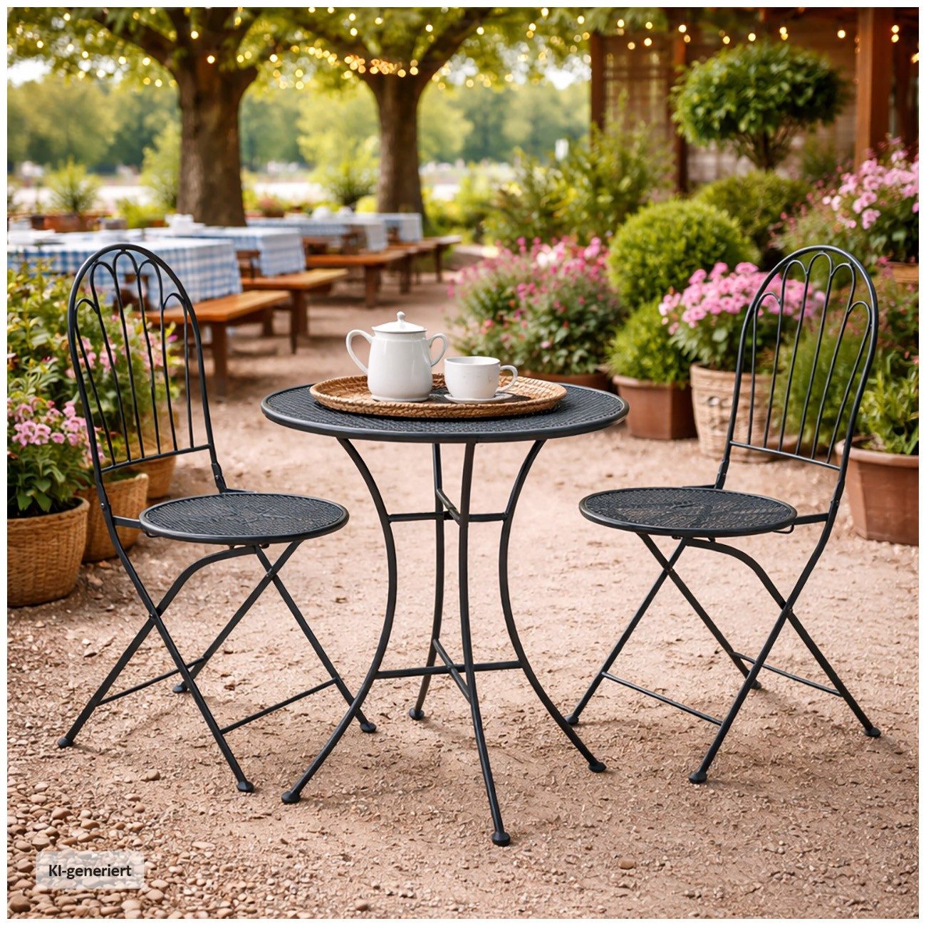 HTI-Living Garten-Essgruppe Bistro Set mit Tisch und 2 Stühlen Ivo Blau Metall für Balkon Terrasse, (Set, 3-tlg., 1 Tisch 2 Stühle), Sitzgruppe Essgruppe Balkonset
