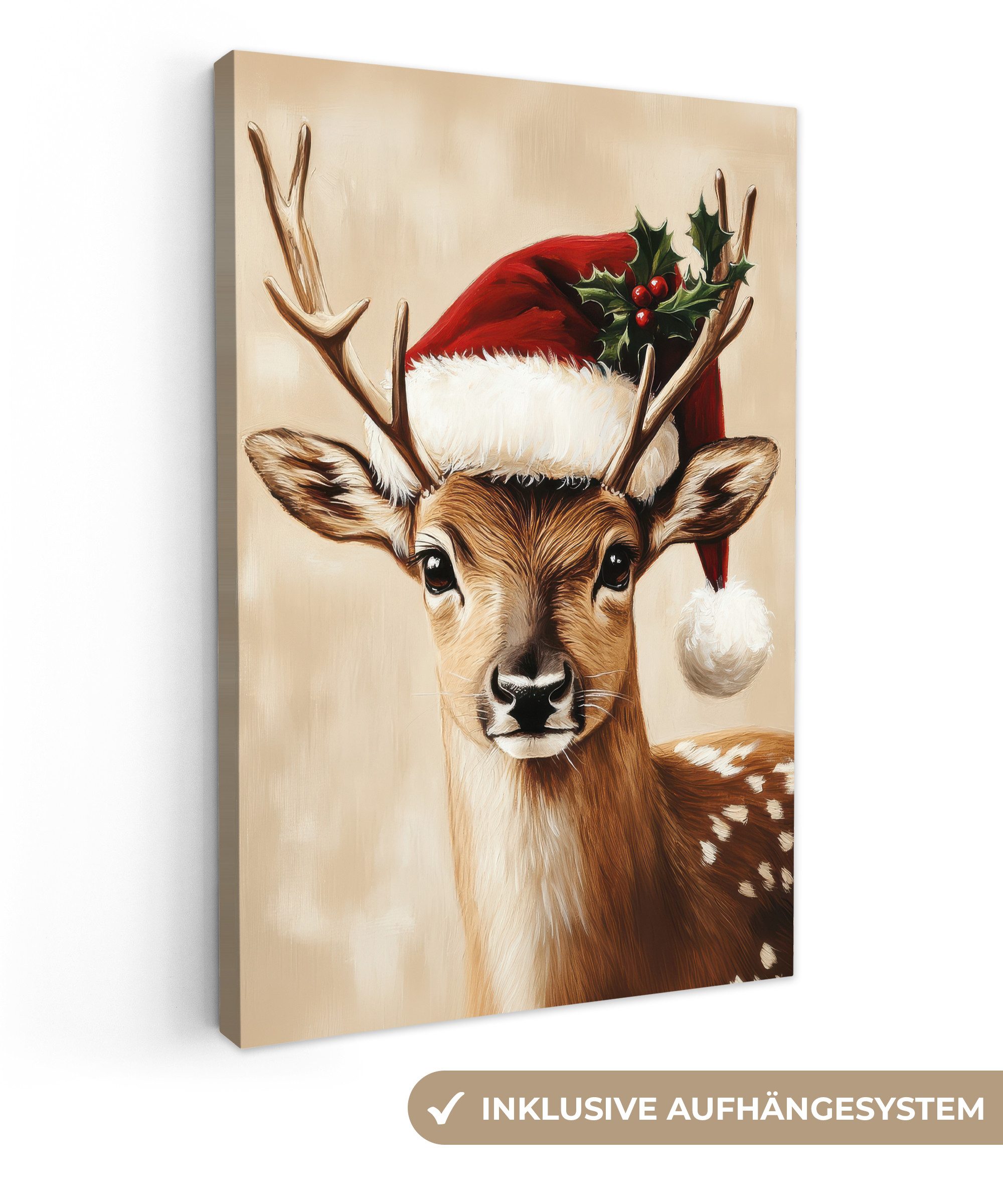 OneMillionCanvasses® Leinwandbild Weihnachten - Hirsch - Geweih - Rot, Foto günstig online kaufen