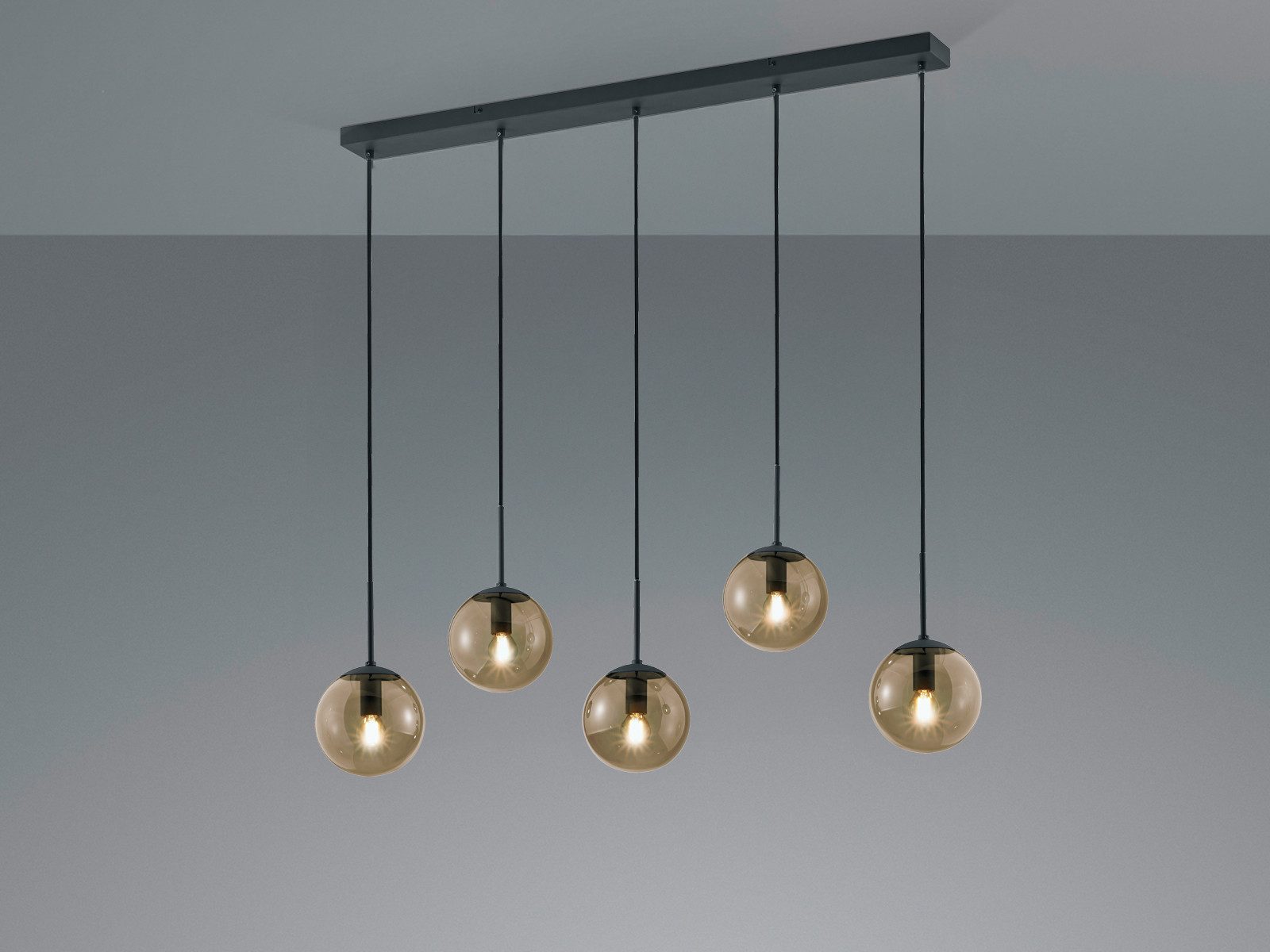 TRIO Leuchten LED Pendelleuchte, Dimmfunktion, LED wechselbar, Warmweiß, groß mit 5x Bubble Glas-Kugel aus Rauchglas hängend Esstisch, 100cm