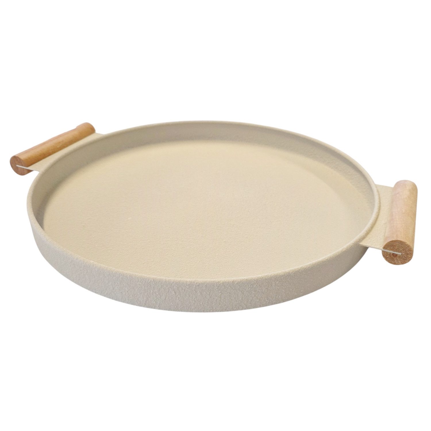 Macosa Home Dekotablett rund Metall Holz Creme Beige 36 cm Dekoschale (modern, Wohnaccessoire Kerzentablett Dekoteller), mit Griff Tischdekoration Serviertablett