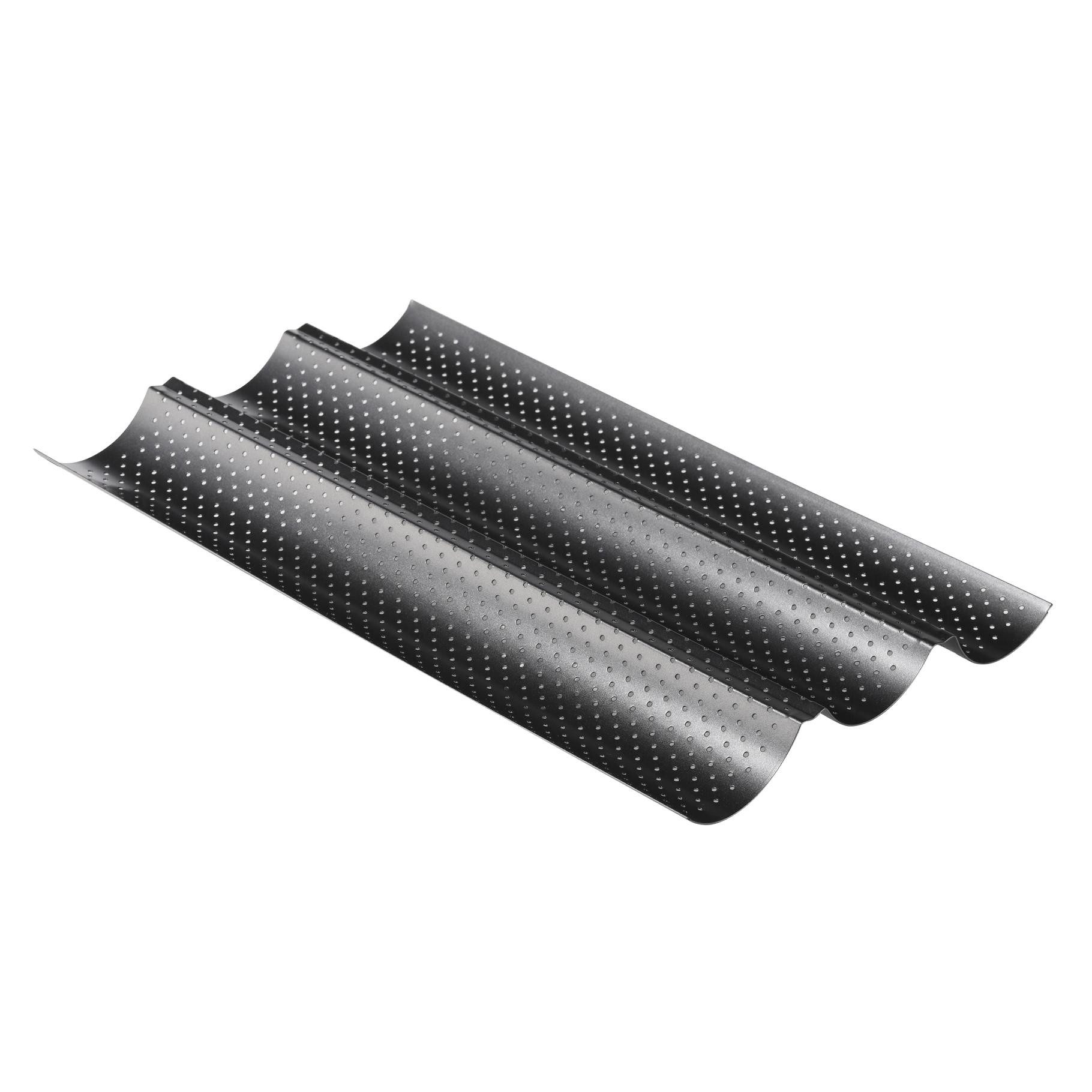 HI Baguetteblech Baguette- Backblech Baguetteblech 3 Mulden Karbonstahl beschichtet Hi