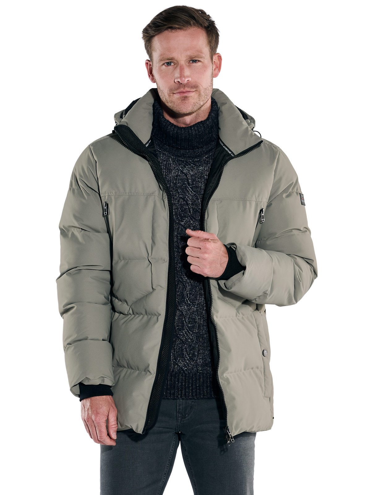 Engbers Langjacke engbers Herren Steppjacke mit abnehmbarer Kapuze, Braunbeige