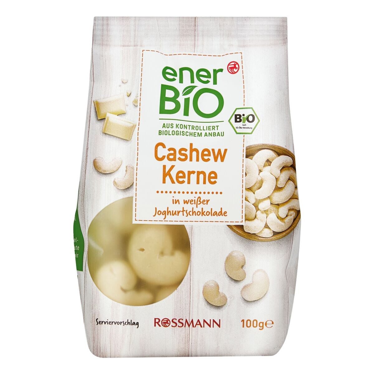 enerBIO Nüsse Cashew Kerne, in weißer Joghurtschokolade, 100 g