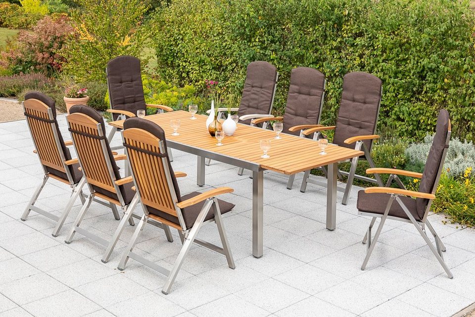 MERXX Garten-Essgruppe Keros, Armlehnen und Tischplatte aus 100%  FSC-zertifiziertem Akazienholz