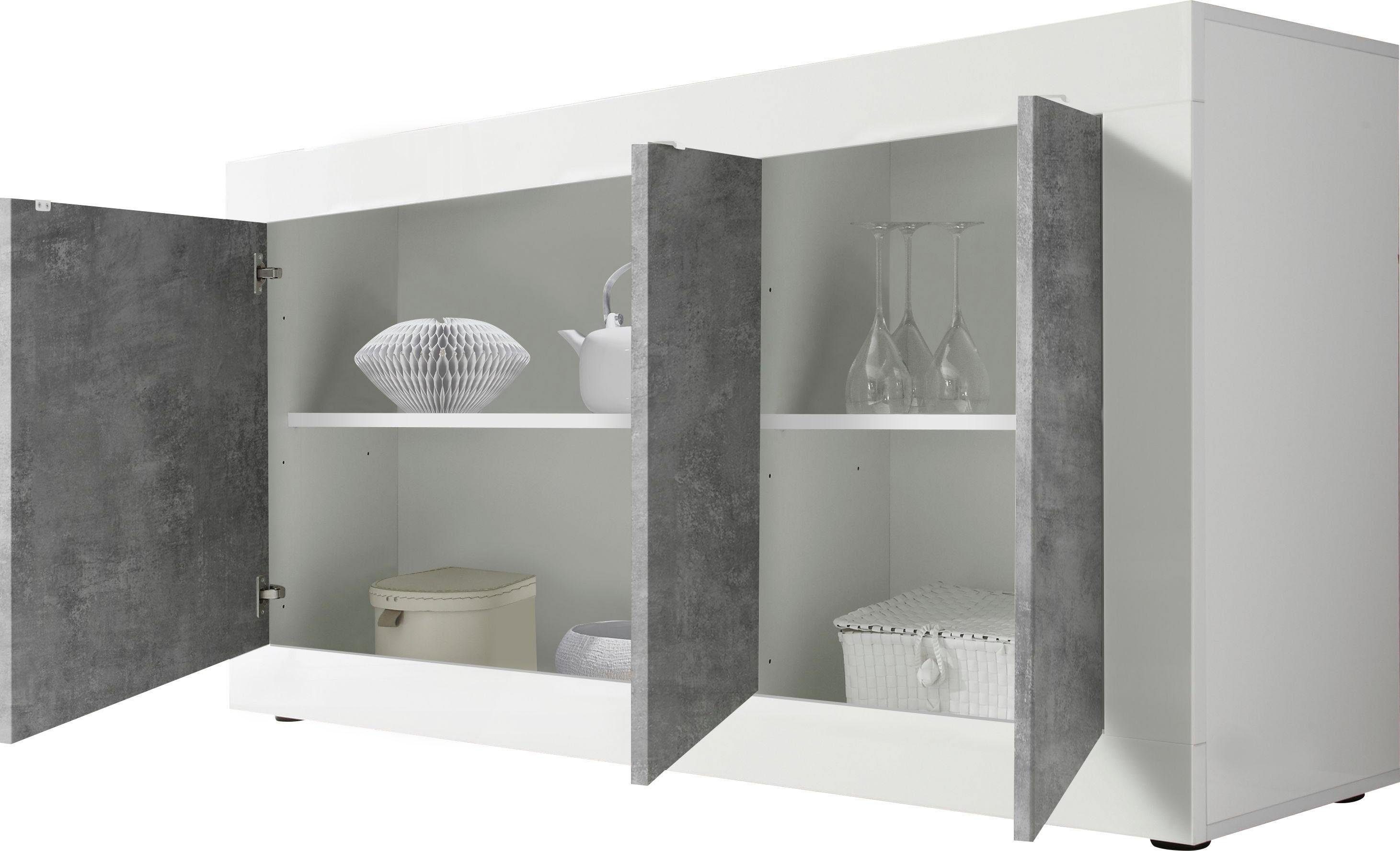 Home affaire Sideboard Basic Breite 160 cm, Kommode 3 Türen, Anrichte, Metallgriff, moderne Rahmenoptik, viel Stauraum, Farbauswahl