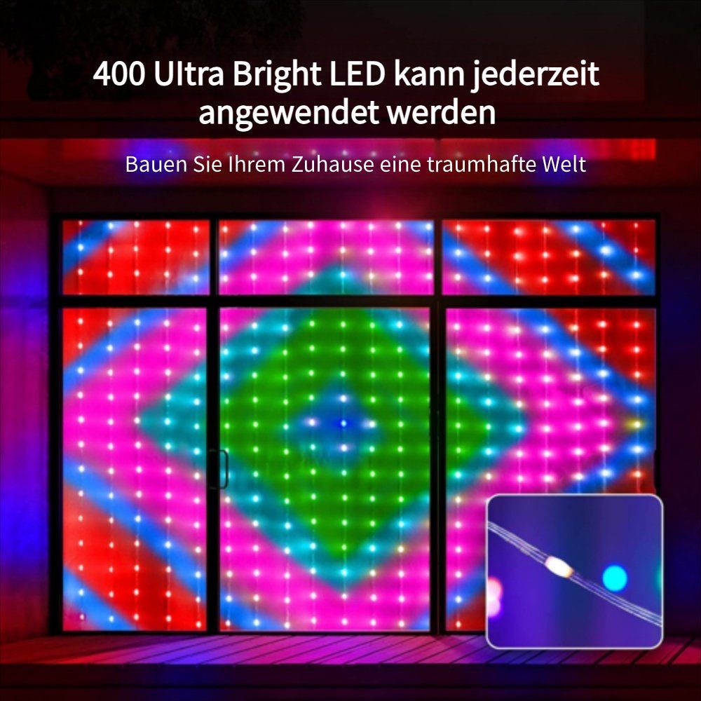 Smart RGBIC Weihnachten LED-Lichtervorhang Lichterkette Lights, Lichtervorhang, Curtain Lichteffekte, LED LEDs DIY APP Außen JOYOLEDER